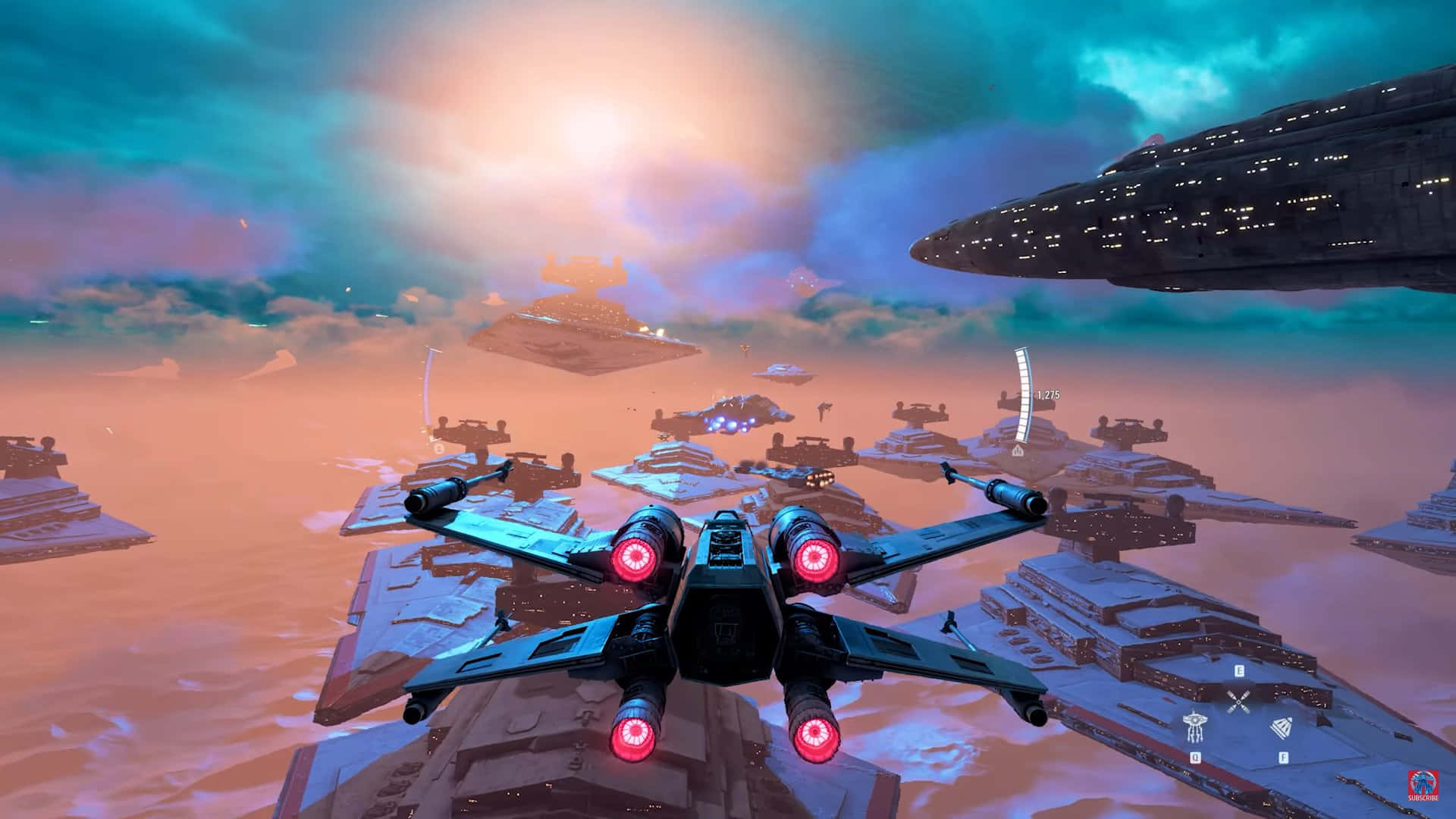The Battle of Exegol, starfighter, glowing red engines, Full HD Desktop Wallpaper