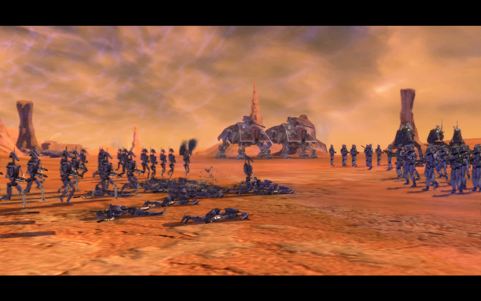The Battle of Geonosis, futuristic army, desolate orange alien battlefield, HD Desktop Wallpaper