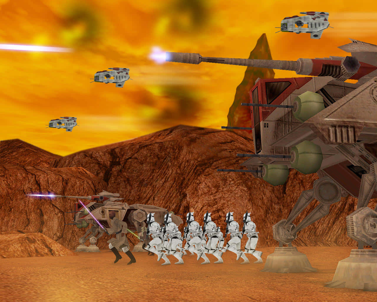 The Battle of Geonosis, purple lightsaber, white-armored troopers, HD Desktop Wallpaper