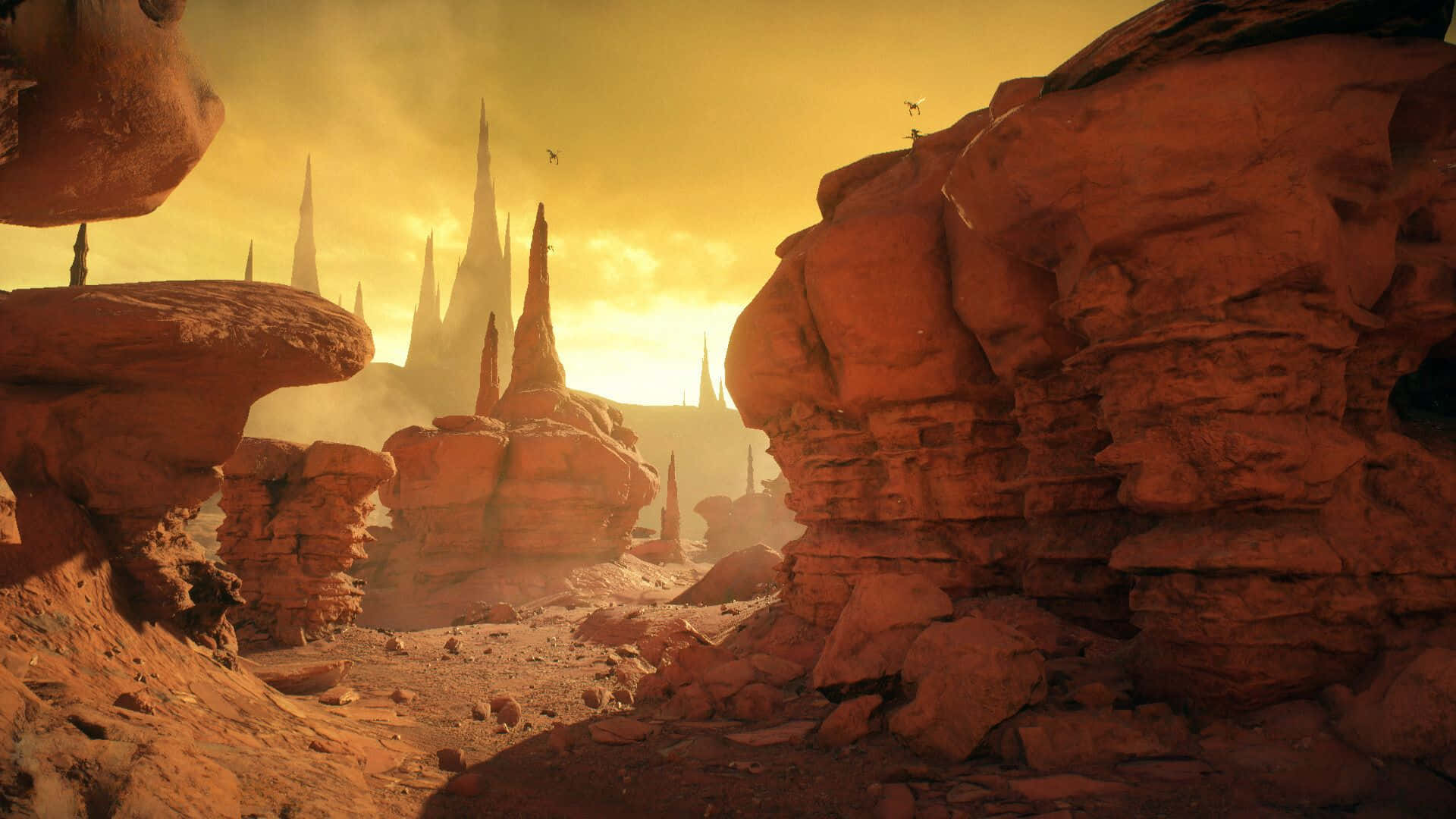 Geonosis, sunset, red rock formations, Full HD Desktop Wallpaper