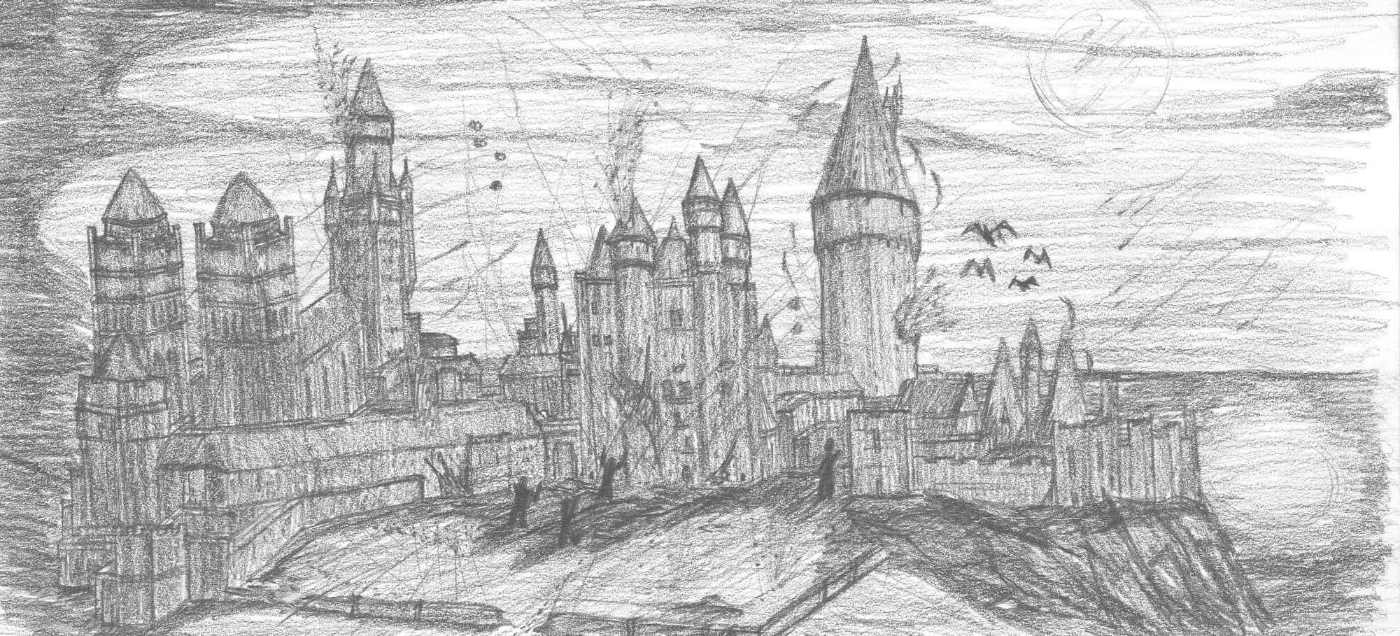 The Battle of Hogwarts, gothic castle, cliff, Full HD Desktop Wallpaper