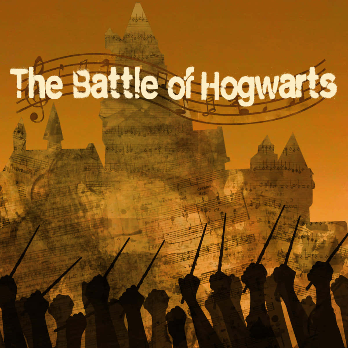 The Battle Of Hogwarts, castle, musical notes, SD Desktop Wallpaper