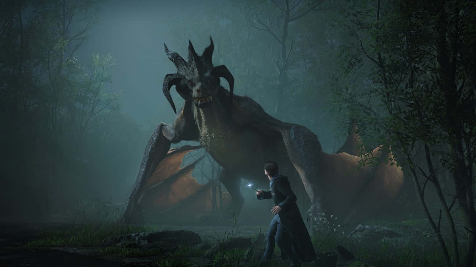 The Battle Of Hogwarts, Hogwarts, massive horned dragon, HD Desktop Wallpaper