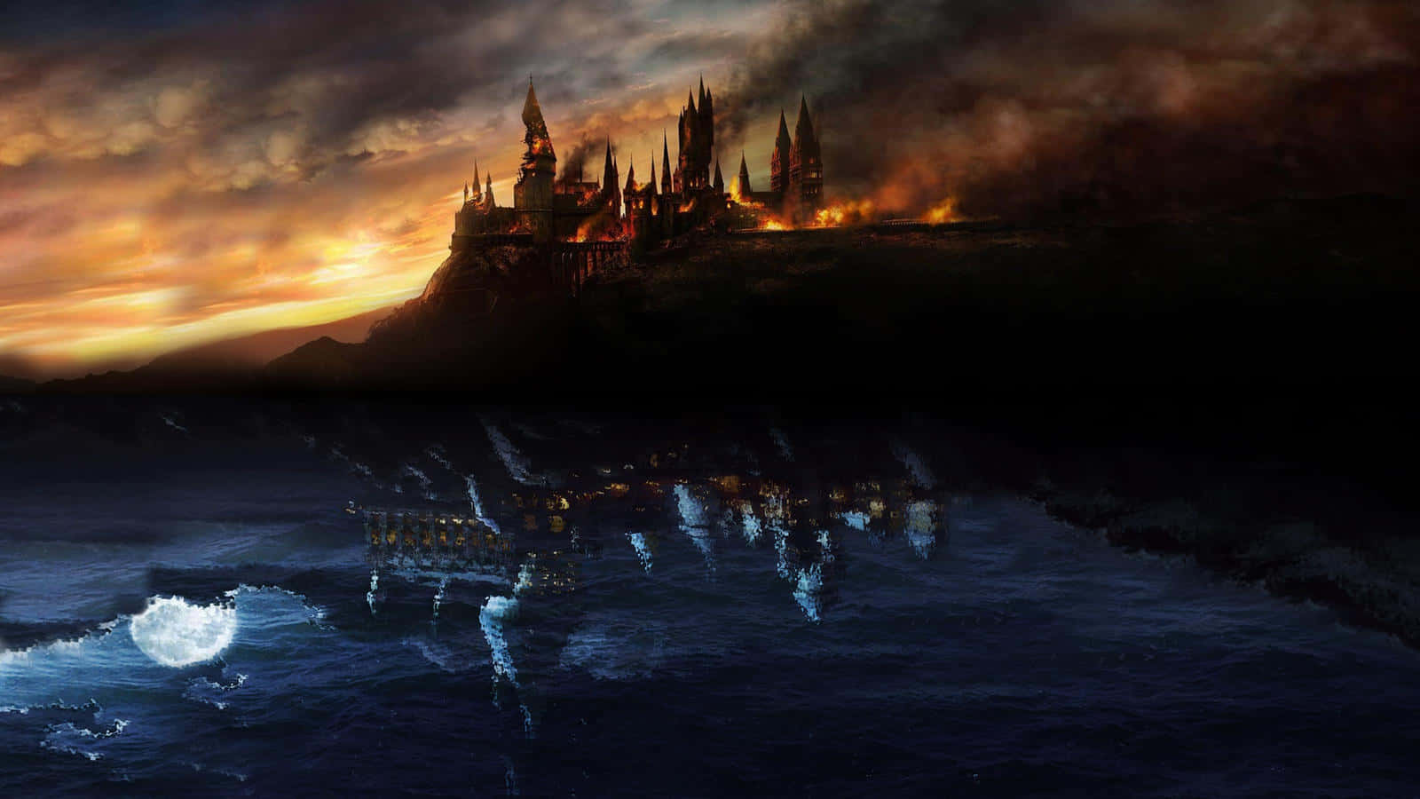 The Battle of Hogwarts, Hogwarts, cliffside, HD Desktop Wallpaper