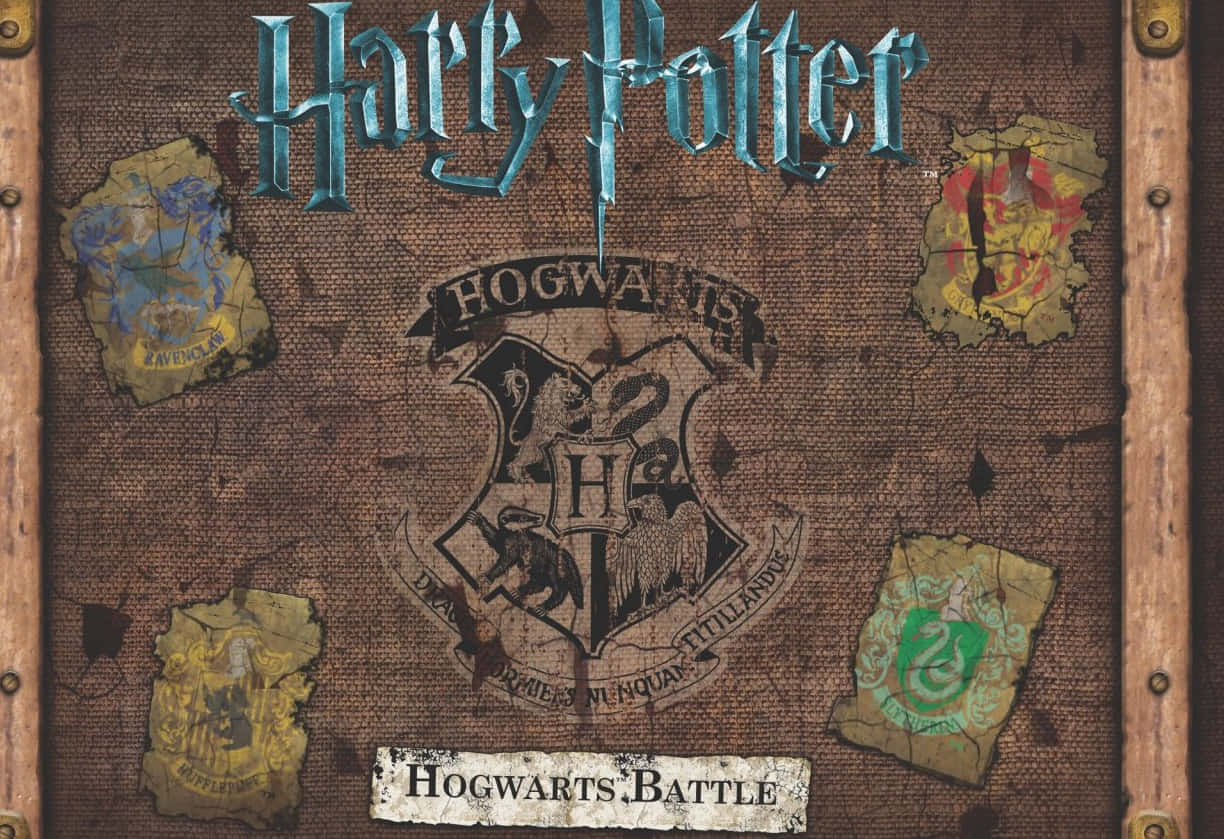 The Battle Of Hogwarts, Hogwarts crest, four house banners, SD Desktop Wallpaper