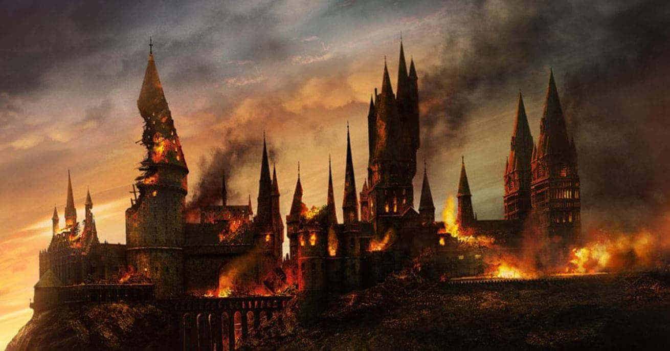 Battle Of Hogwarts, gothic castle, twilight sky, HD Desktop Wallpaper