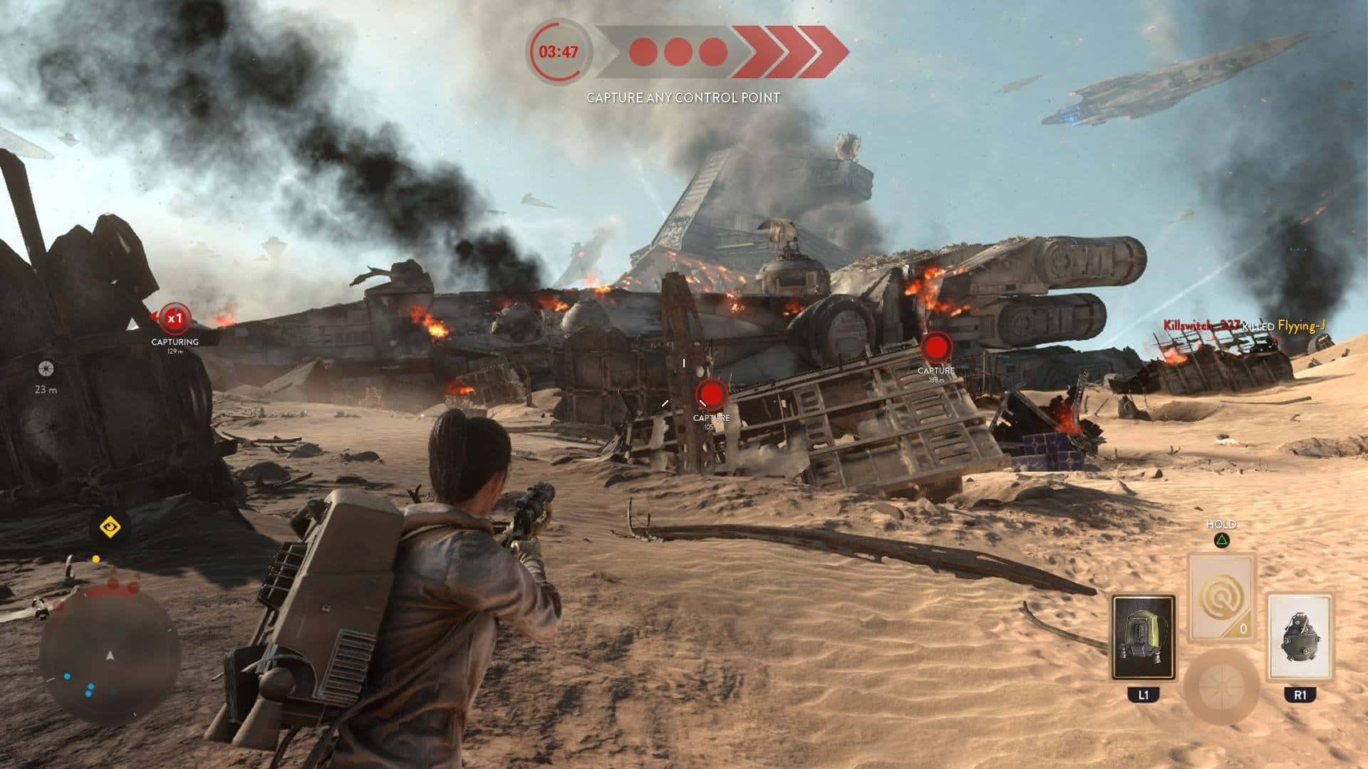 The Battle of Jakku, desert battlefield, burning wreckage, Full HD Desktop Wallpaper