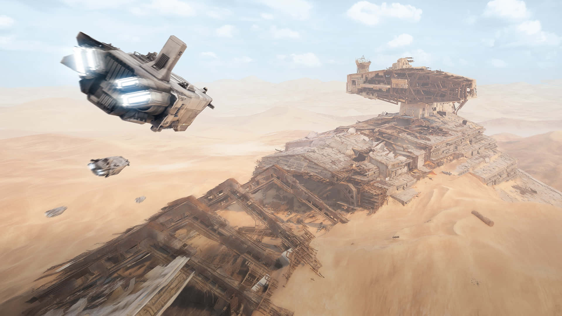 The Battle Of Jakku, spaceship, crashed alien vessel, Full HD Desktop Wallpaper