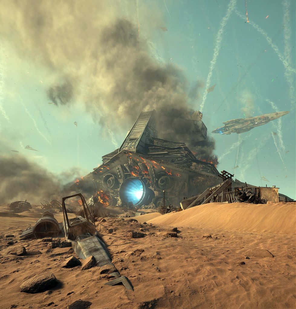 The Battle Of Jakku, spaceship, desert, SD Phone Wallpaper