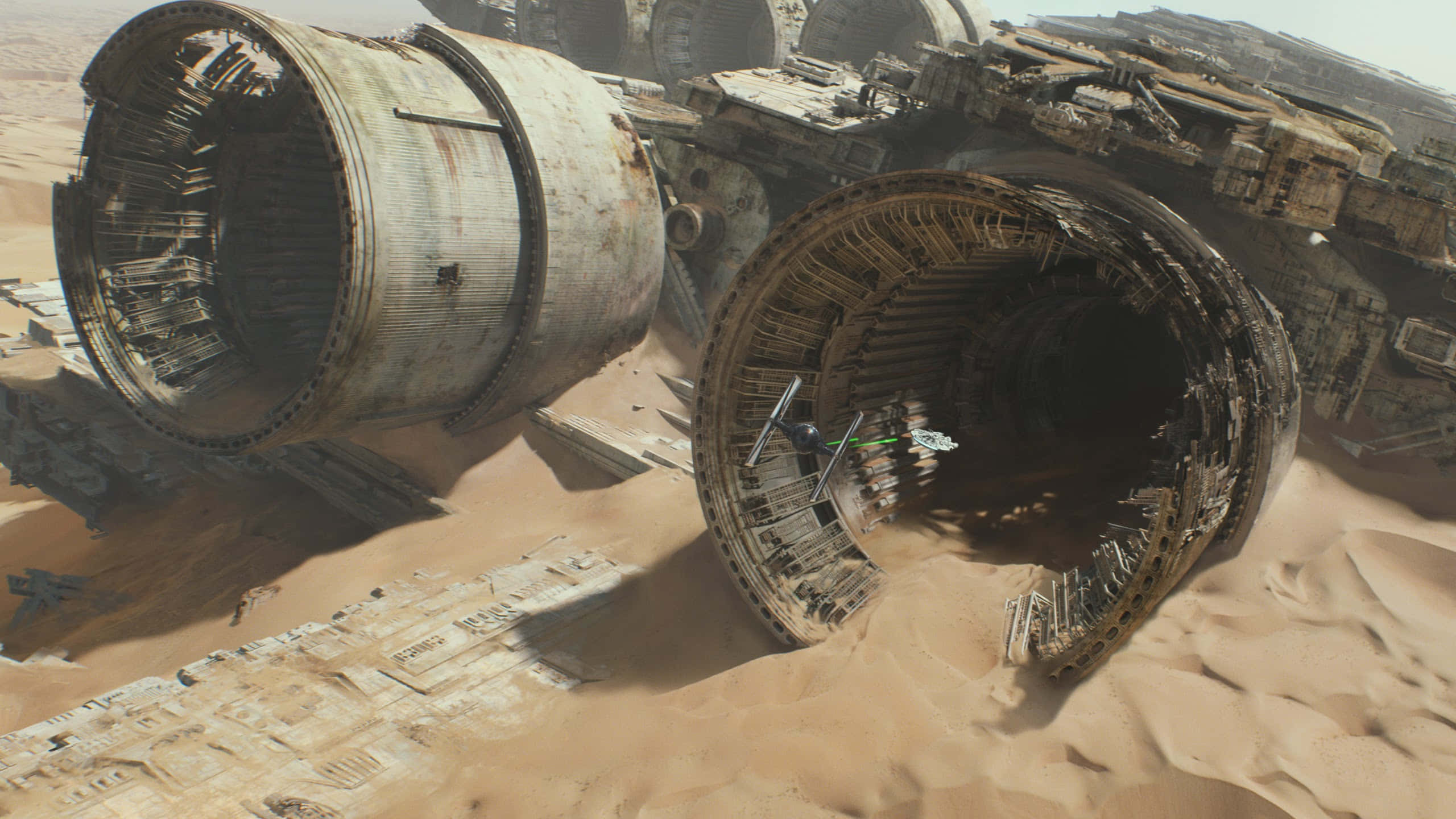 The Battle of Jakku, rusty spaceship, barren desert, 2K Desktop Wallpaper