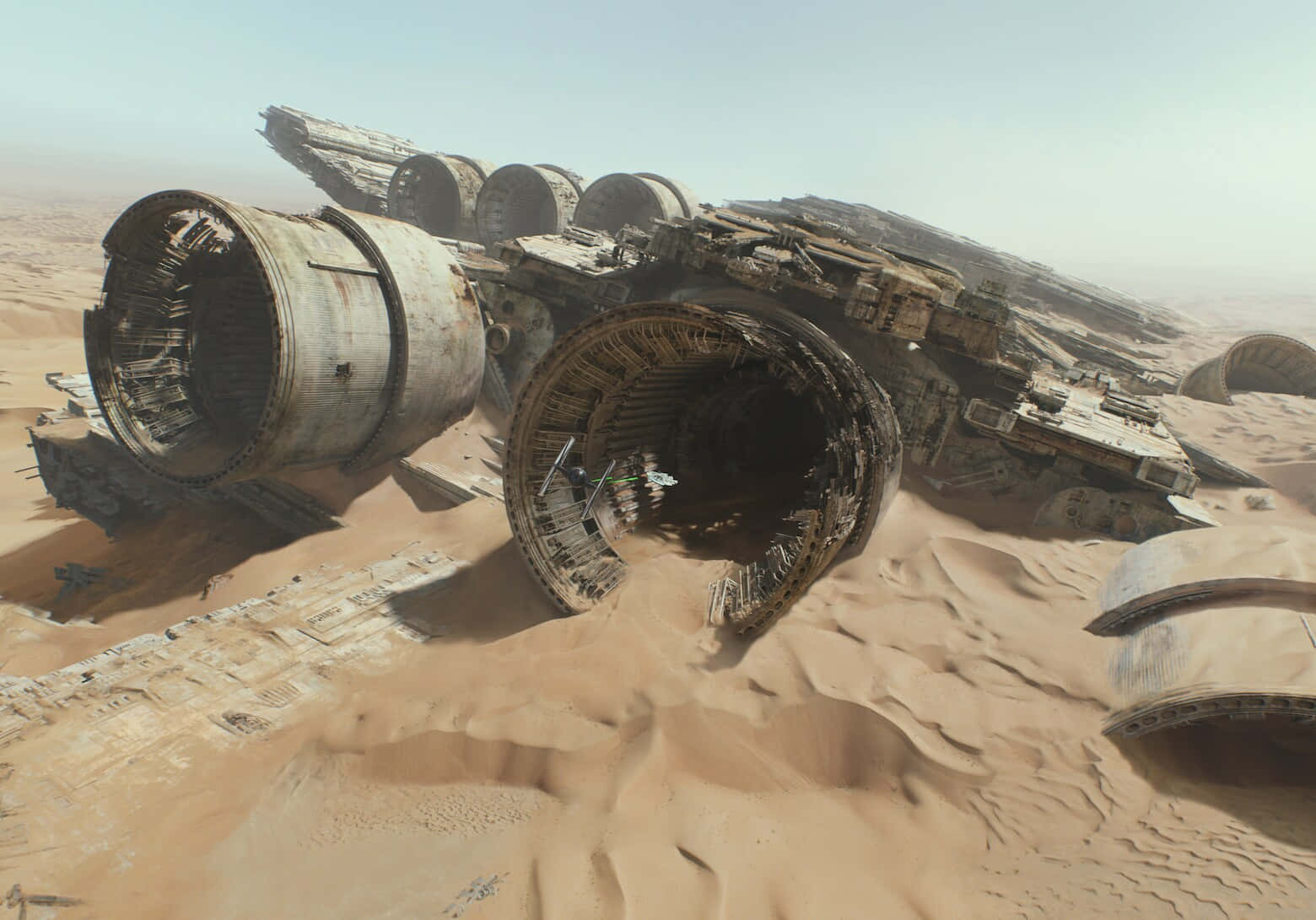 The Battle of Jakku, crashed spaceship, vast desert, HD Desktop Wallpaper
