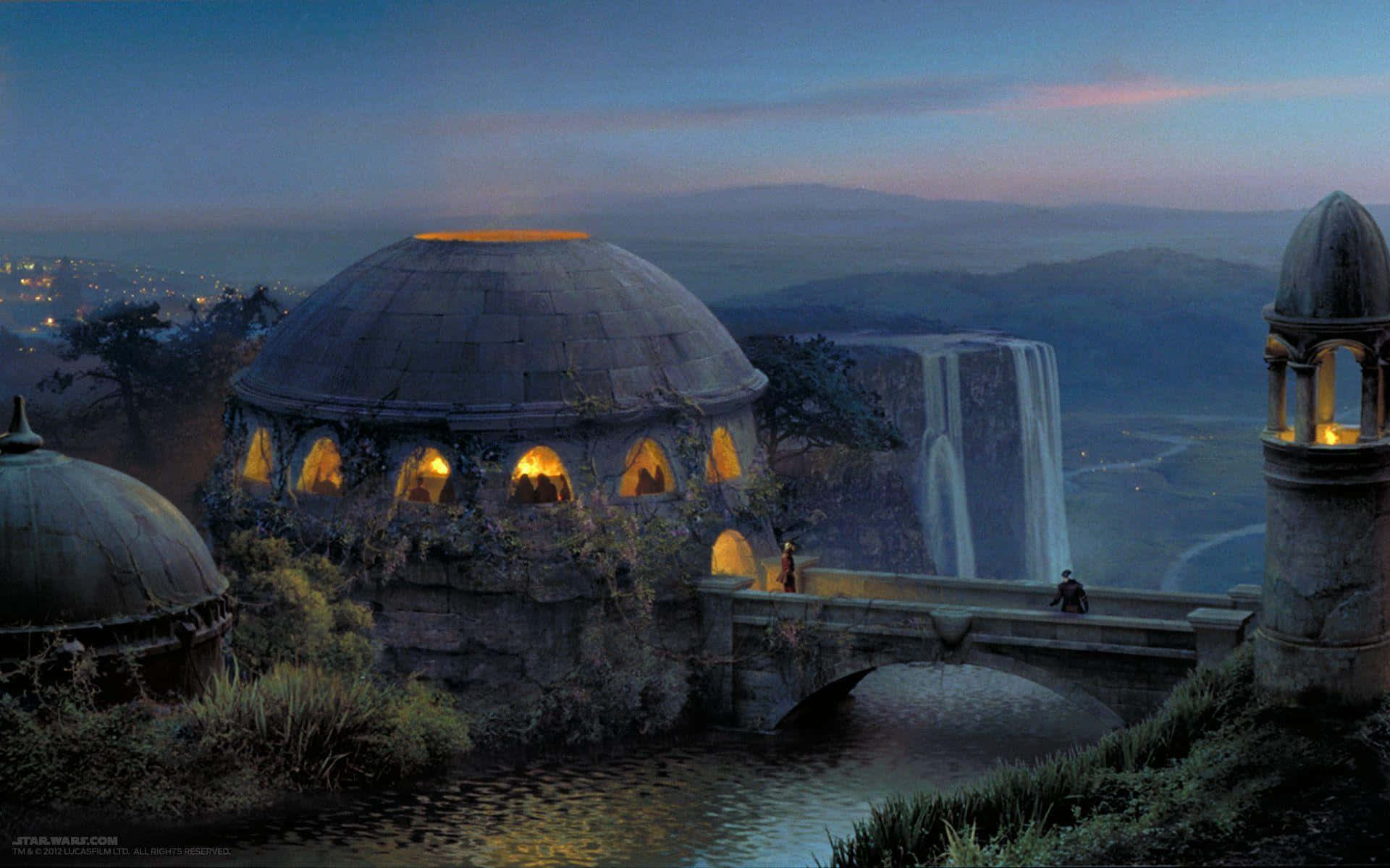 Naboo, domed stone building, glowing windows, Full HD Desktop Wallpaper