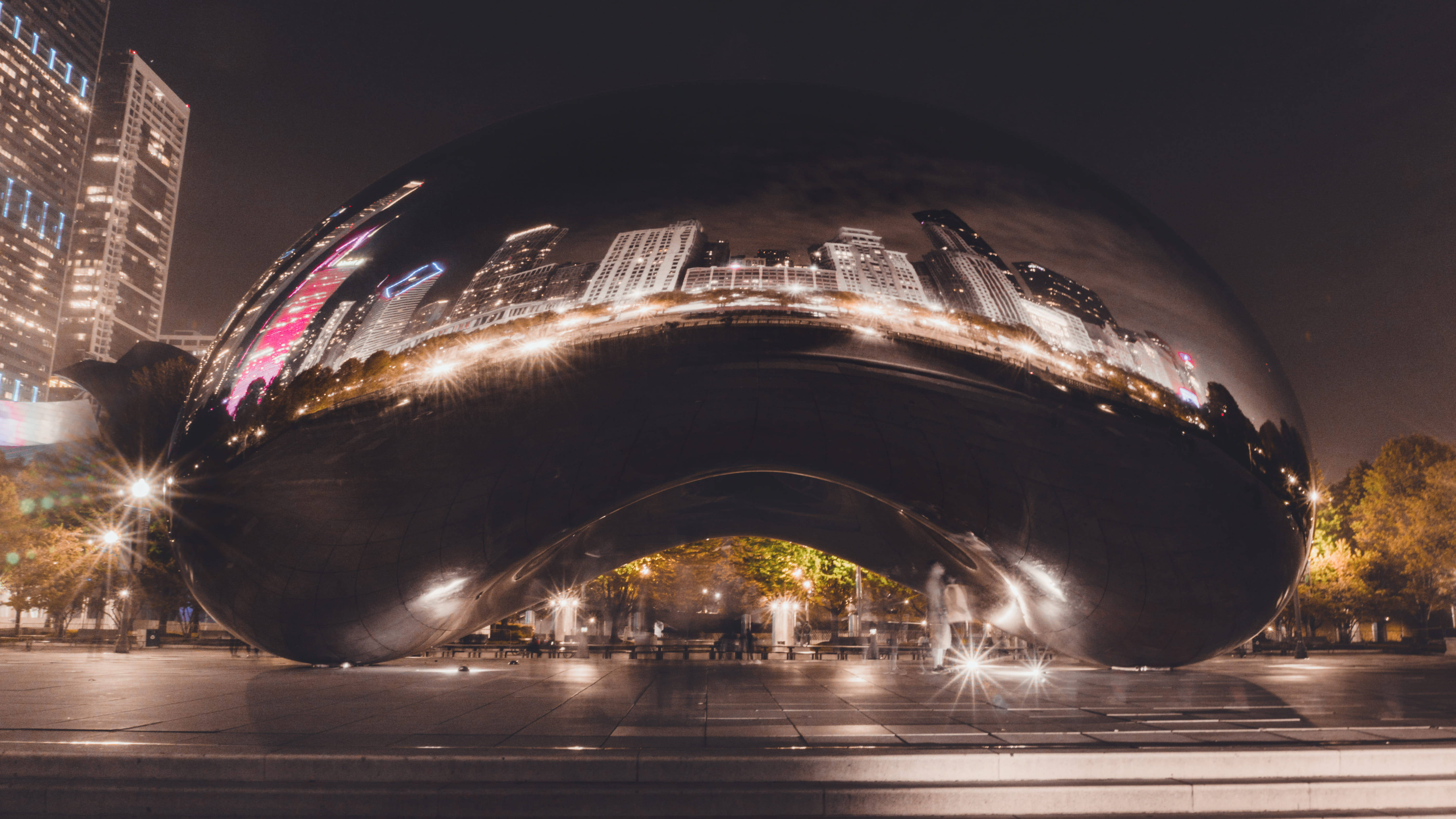 The Bean Chicago, night, city skyline, 5K Desktop Wallpaper
