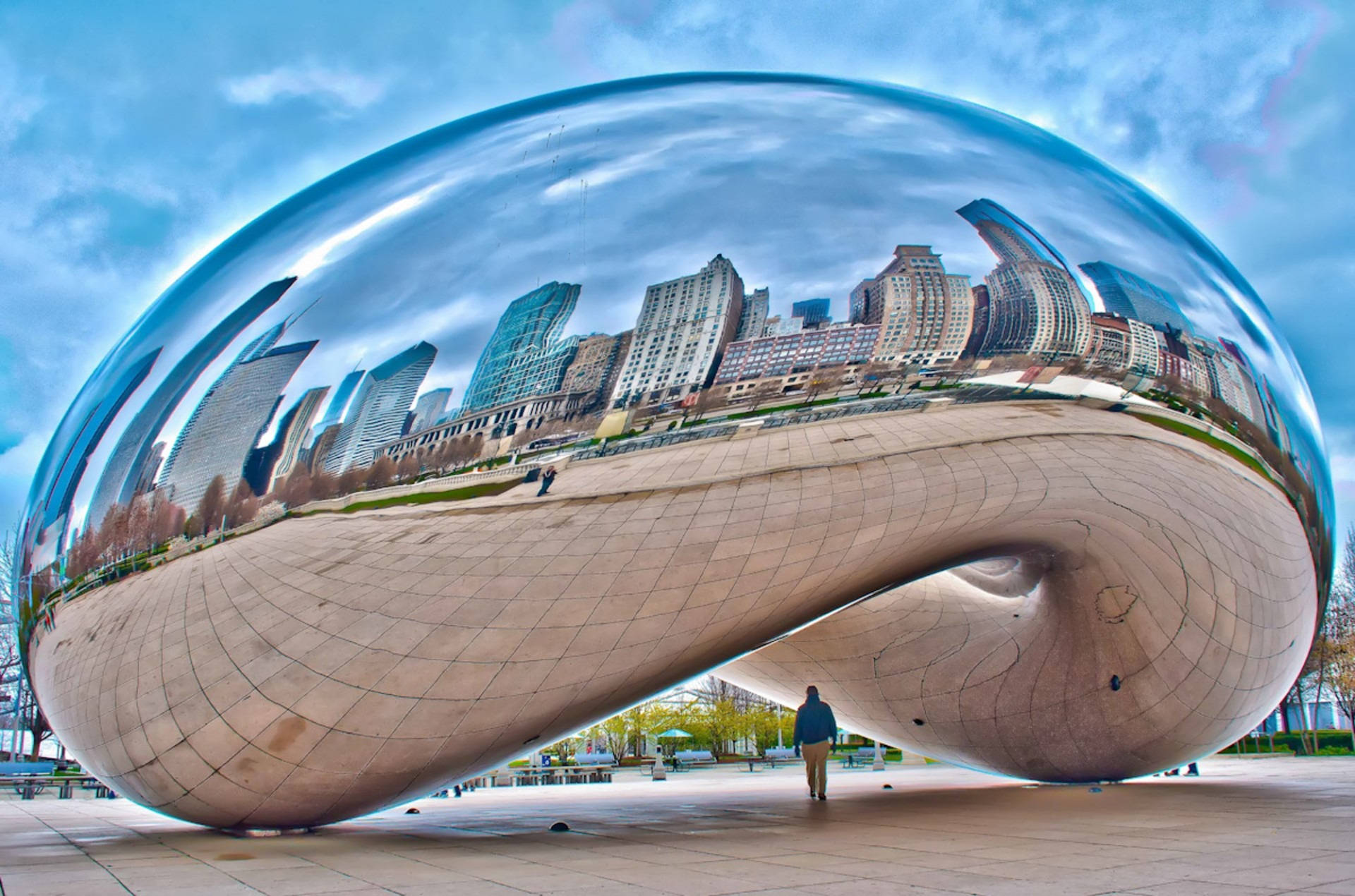 The Bean Chicago, mirror sculpture, city skyline, Full HD Desktop Wallpaper