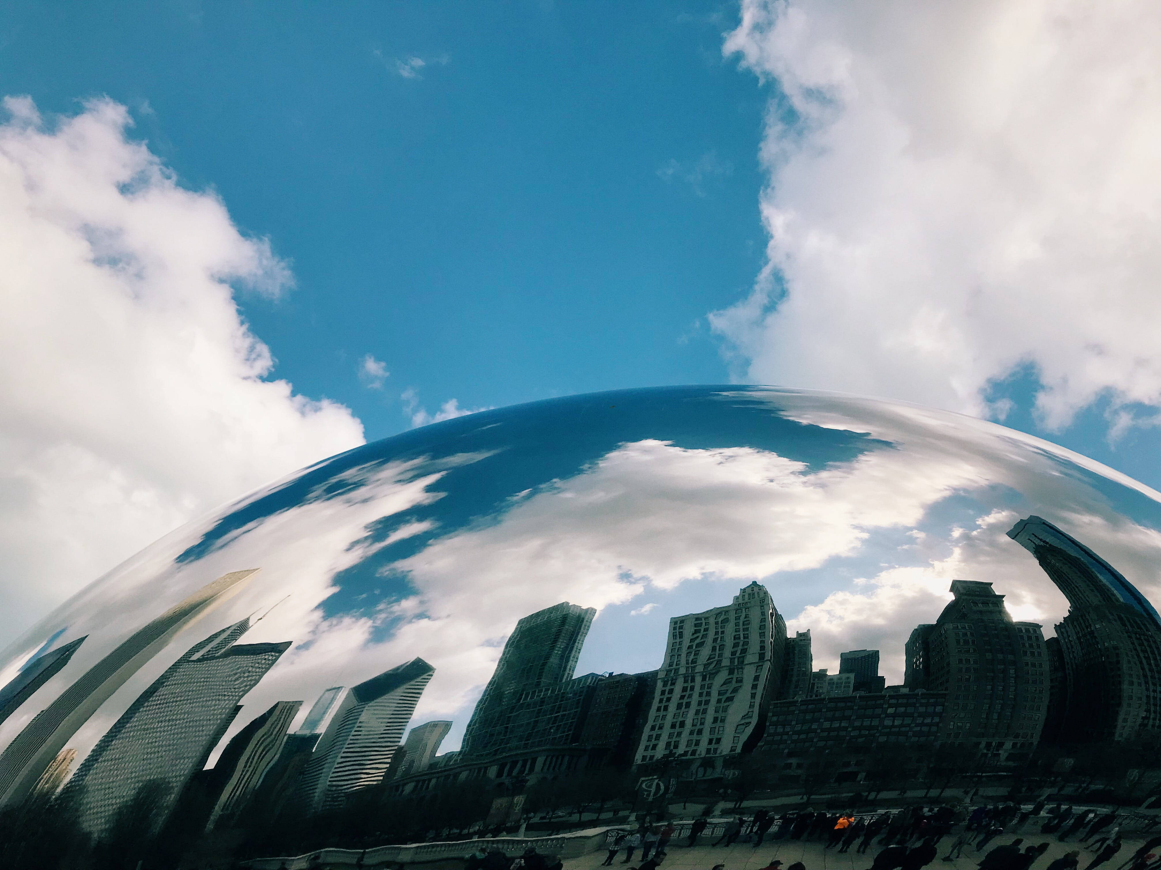 The Bean Chicago, blue sky, fluffy white clouds, 4K Desktop Wallpaper