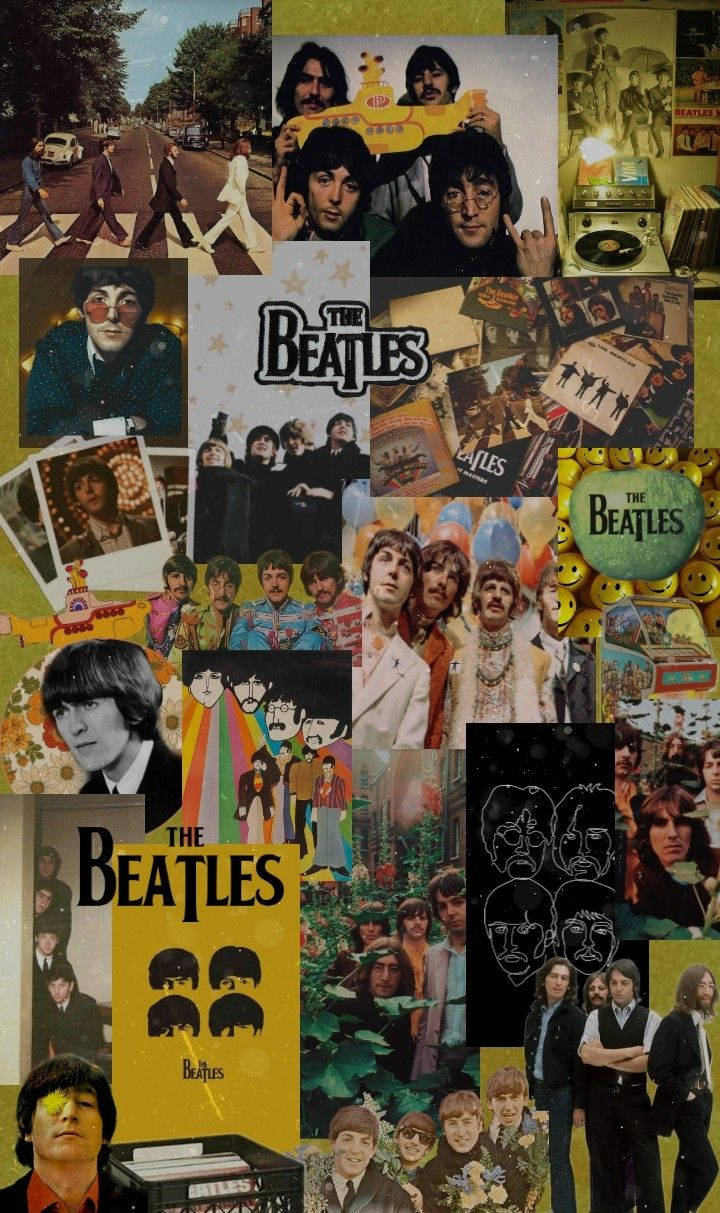 The Beatles, collage, memorabilia, SD Phone Wallpaper