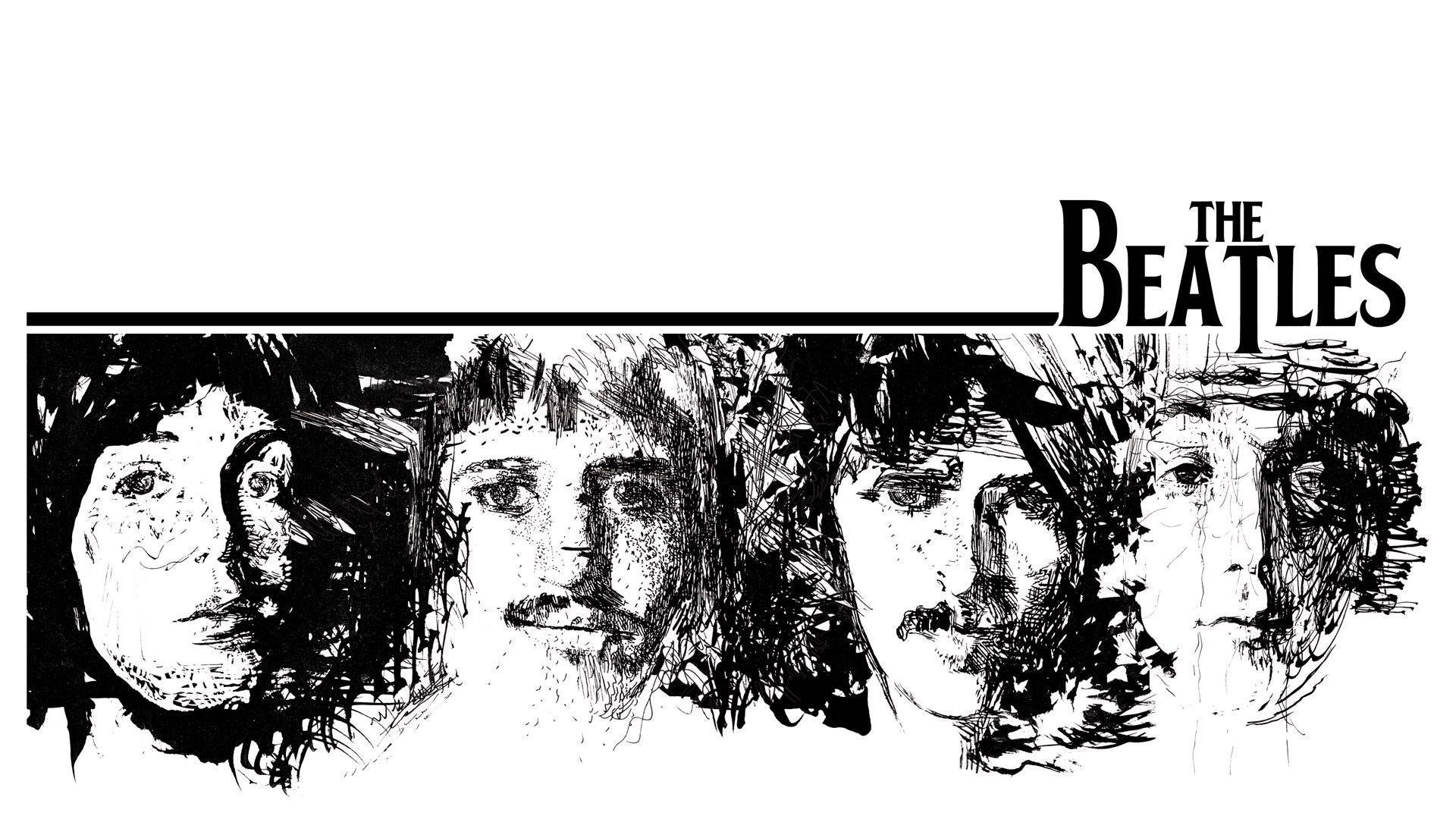 The Beatles, black and white sketch, expressive brushstrokes, Full HD Desktop Wallpaper