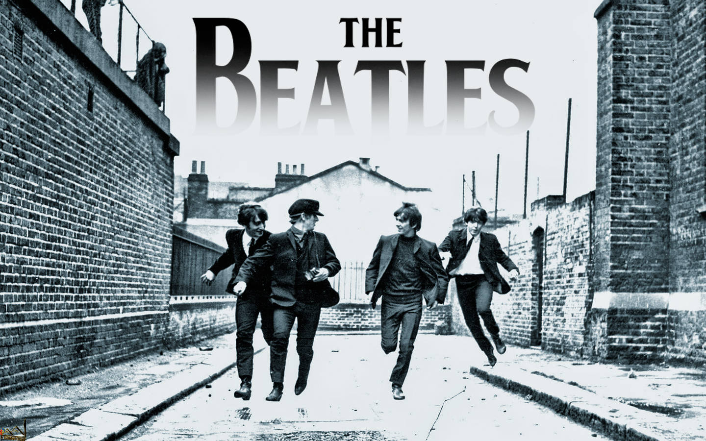 The Beatles, black and white photo, brick alleyway, HD Desktop Wallpaper