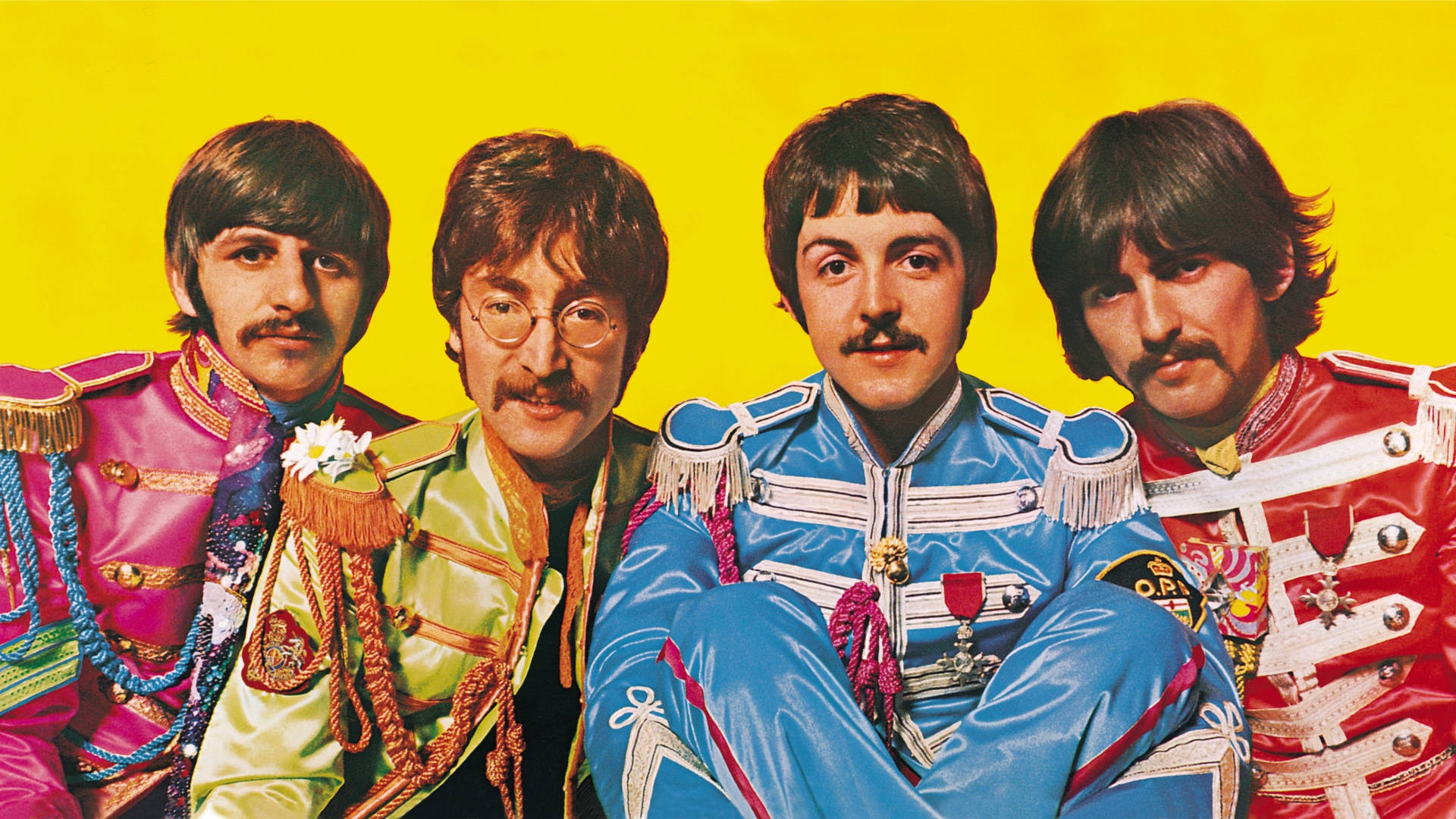 The Beatles, marching band, colorful military-style jackets, Full HD Desktop Wallpaper