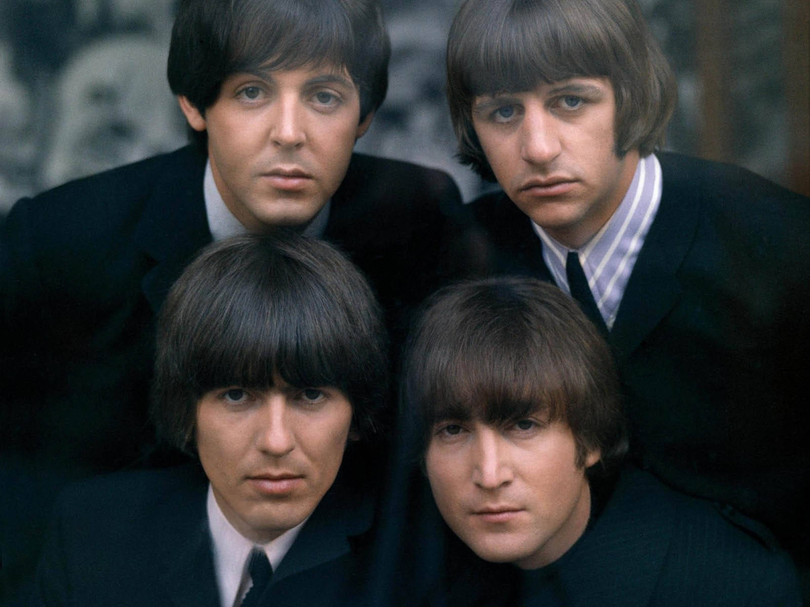 The Beatles, dark suits, serious expressions, HD Desktop Wallpaper