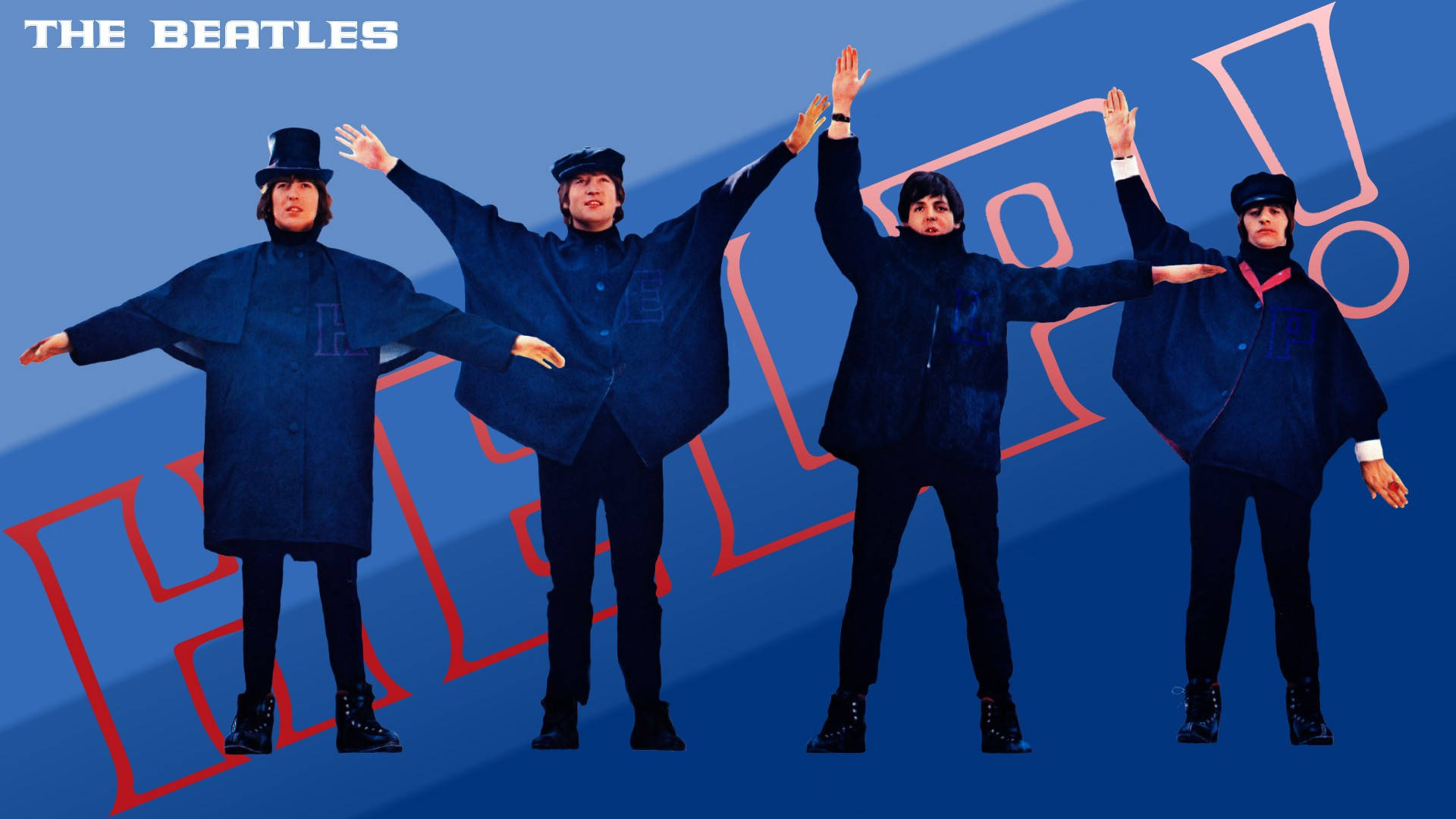 The Beatles, blue outfits, bold blue background, Full HD Desktop Wallpaper