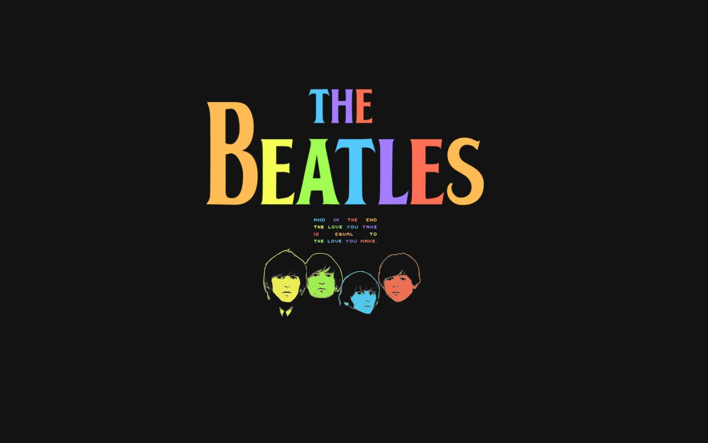 The Beatles, rainbow colors, four stylized faces, HD Desktop Wallpaper