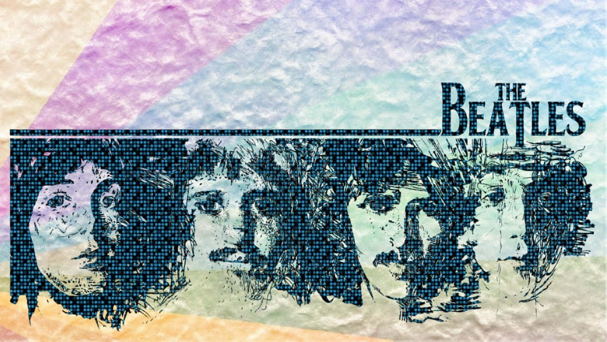The Beatles, pixelated collage, pastel gradient background, SD Desktop Wallpaper