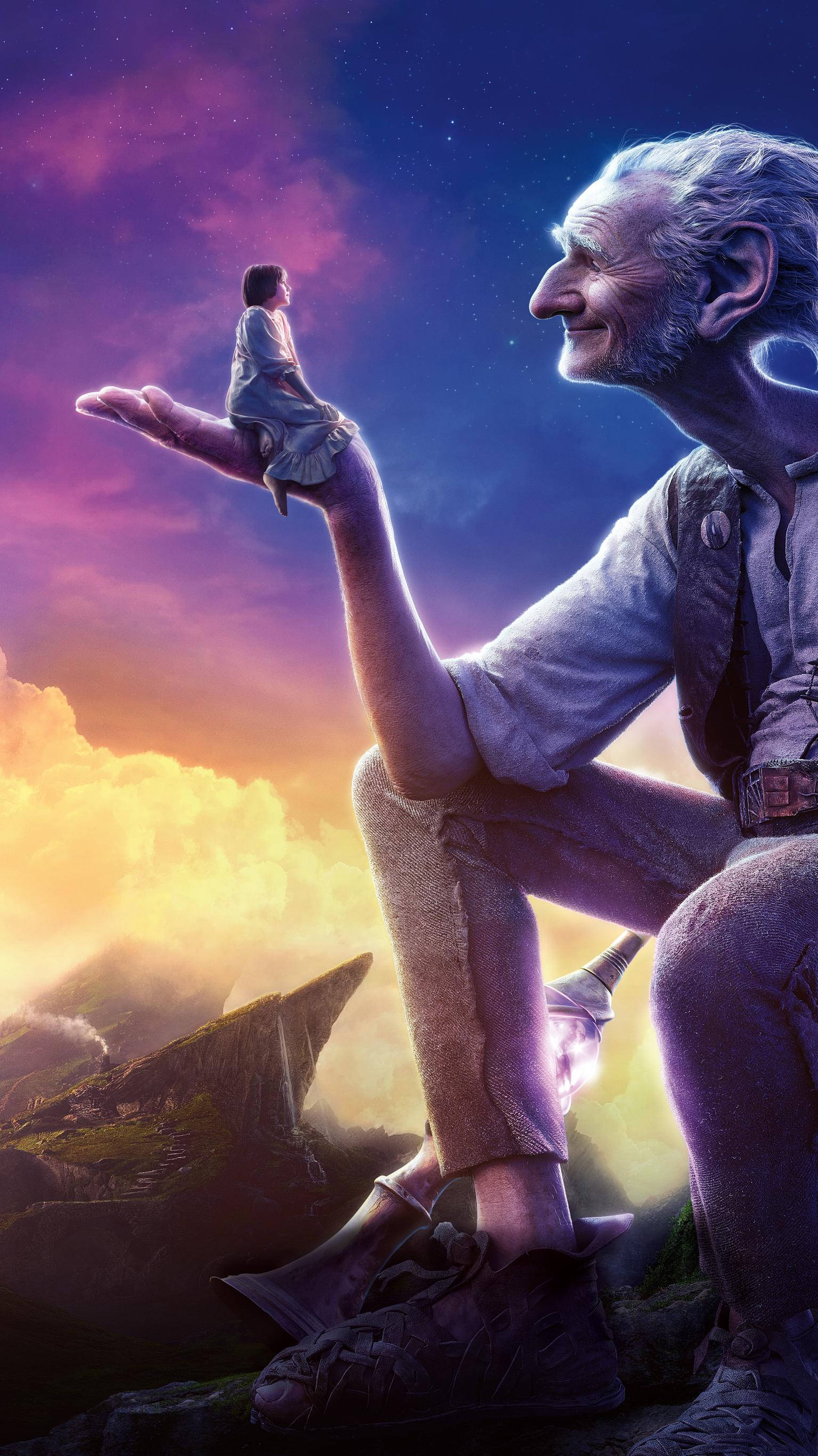 The BFG, pink sky, twilight sky, 2K Phone Wallpaper