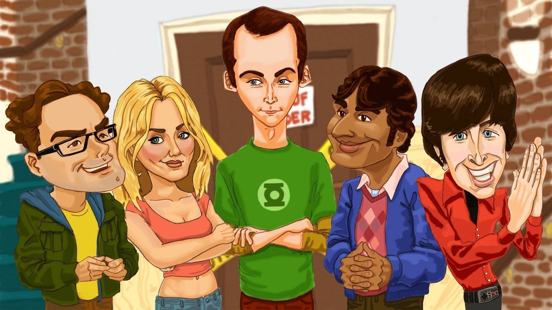 The Big Bang Theory, cartoon style, animated characters, Full HD Desktop Wallpaper