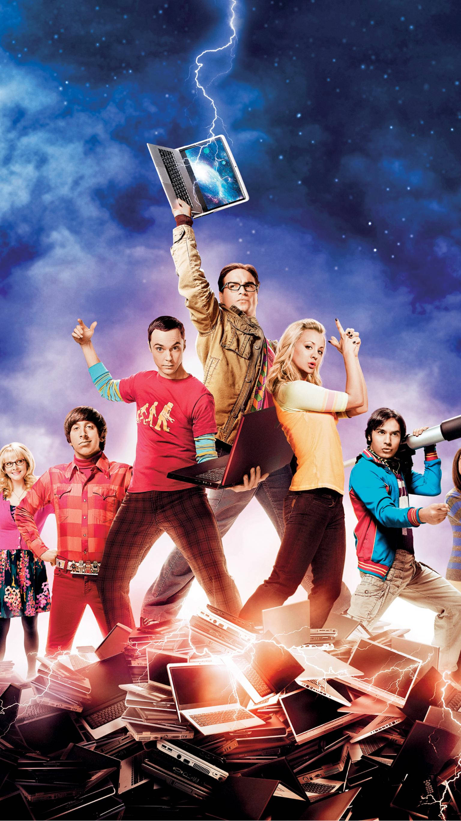The Big Bang Theory, laptop, starry sky, 2K Phone Wallpaper
