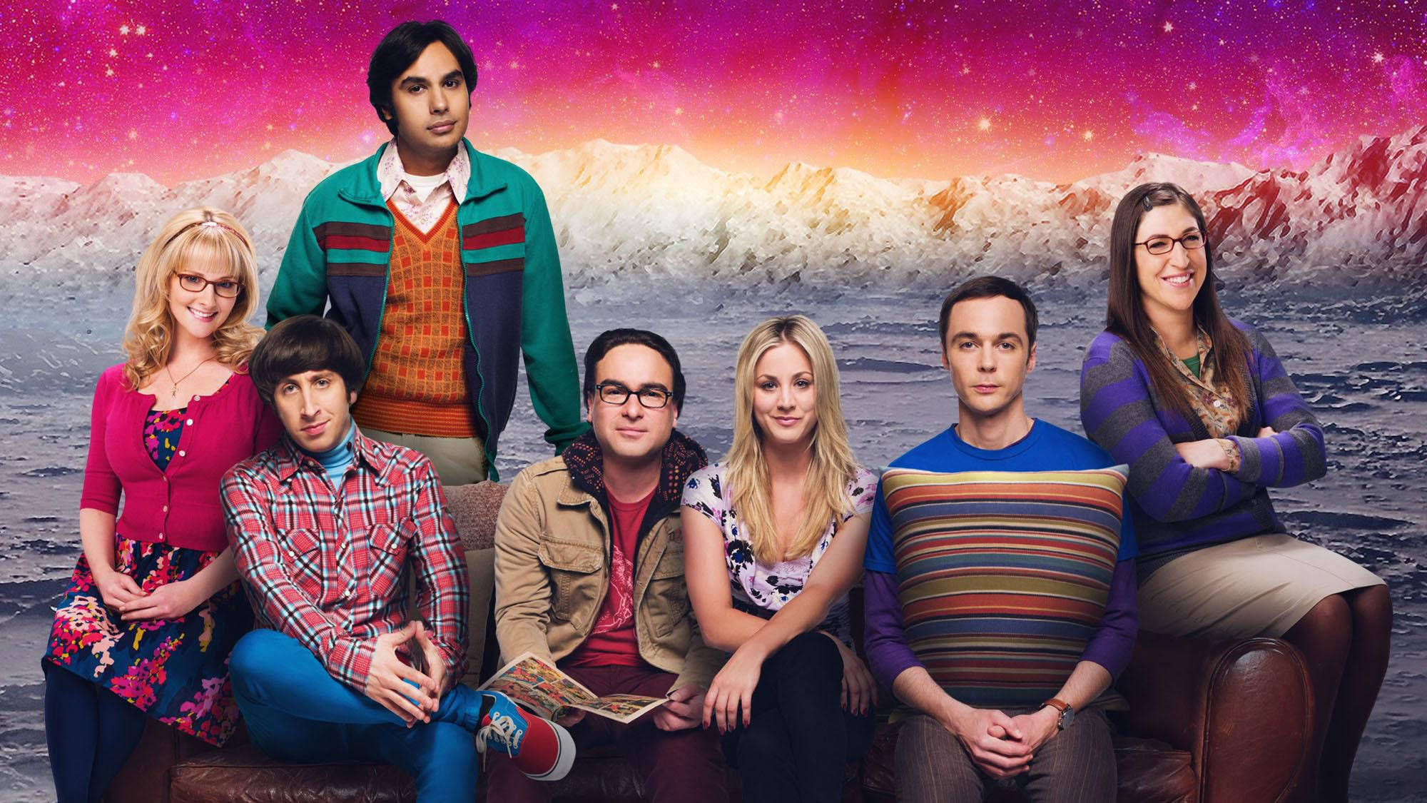 The Big Bang Theory, pink sky, 1980s-style clothing, Full HD Desktop Wallpaper