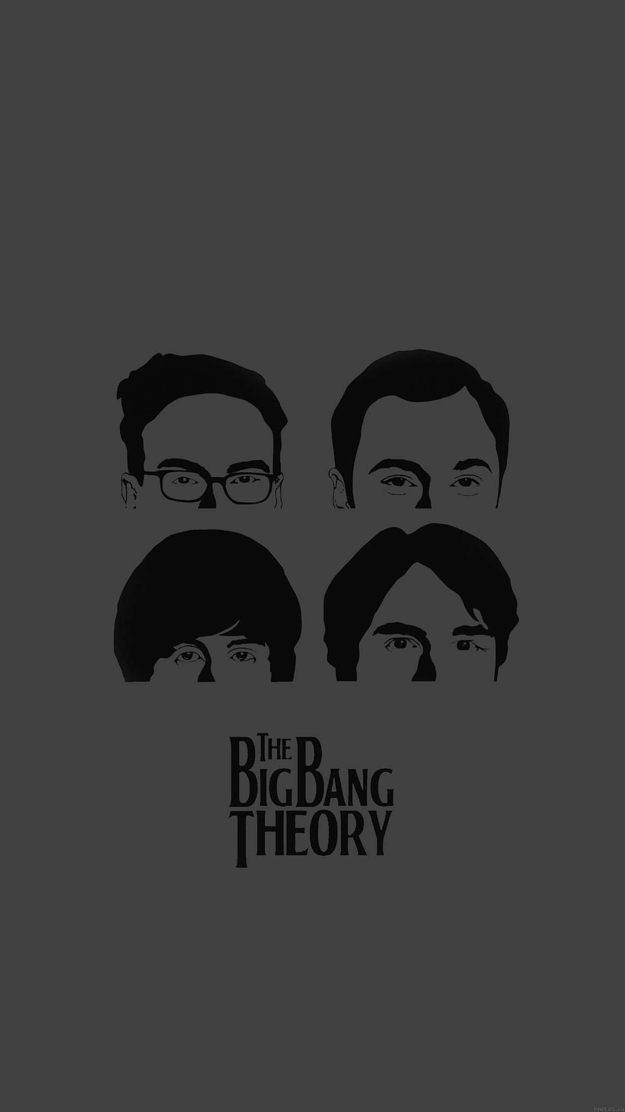 The Big Bang Theory, Four minimalist black silhouettes, dark gray background, Full HD Phone Wallpaper