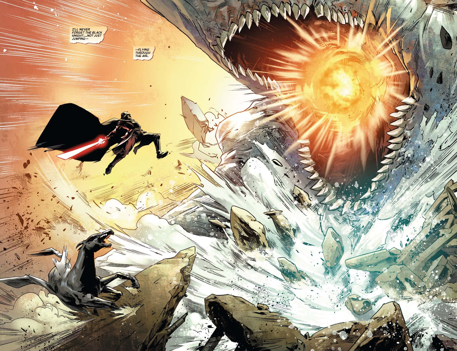 The Black Knight, red lightsaber, colossal dragon, HD Desktop Wallpaper