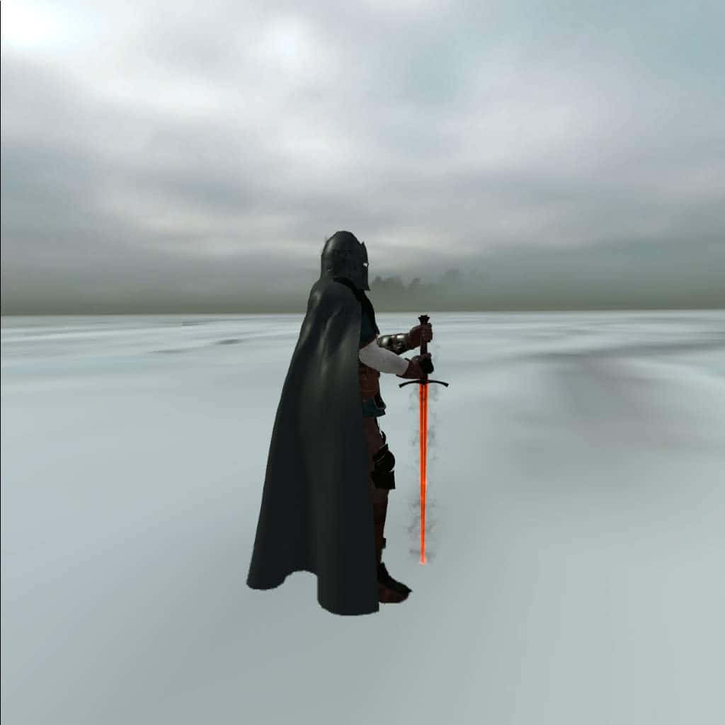The Black Knight, black cape, glowing orange sword, SD Desktop Wallpaper