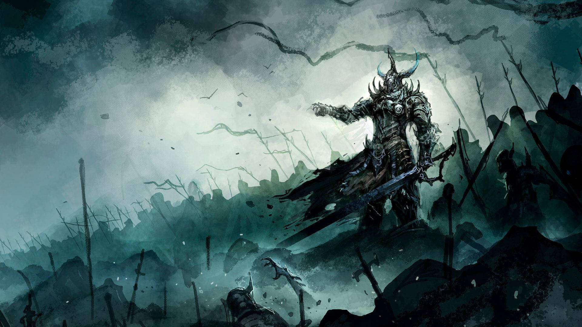Black Knight, dark armored warrior, horns, Full HD Desktop Wallpaper