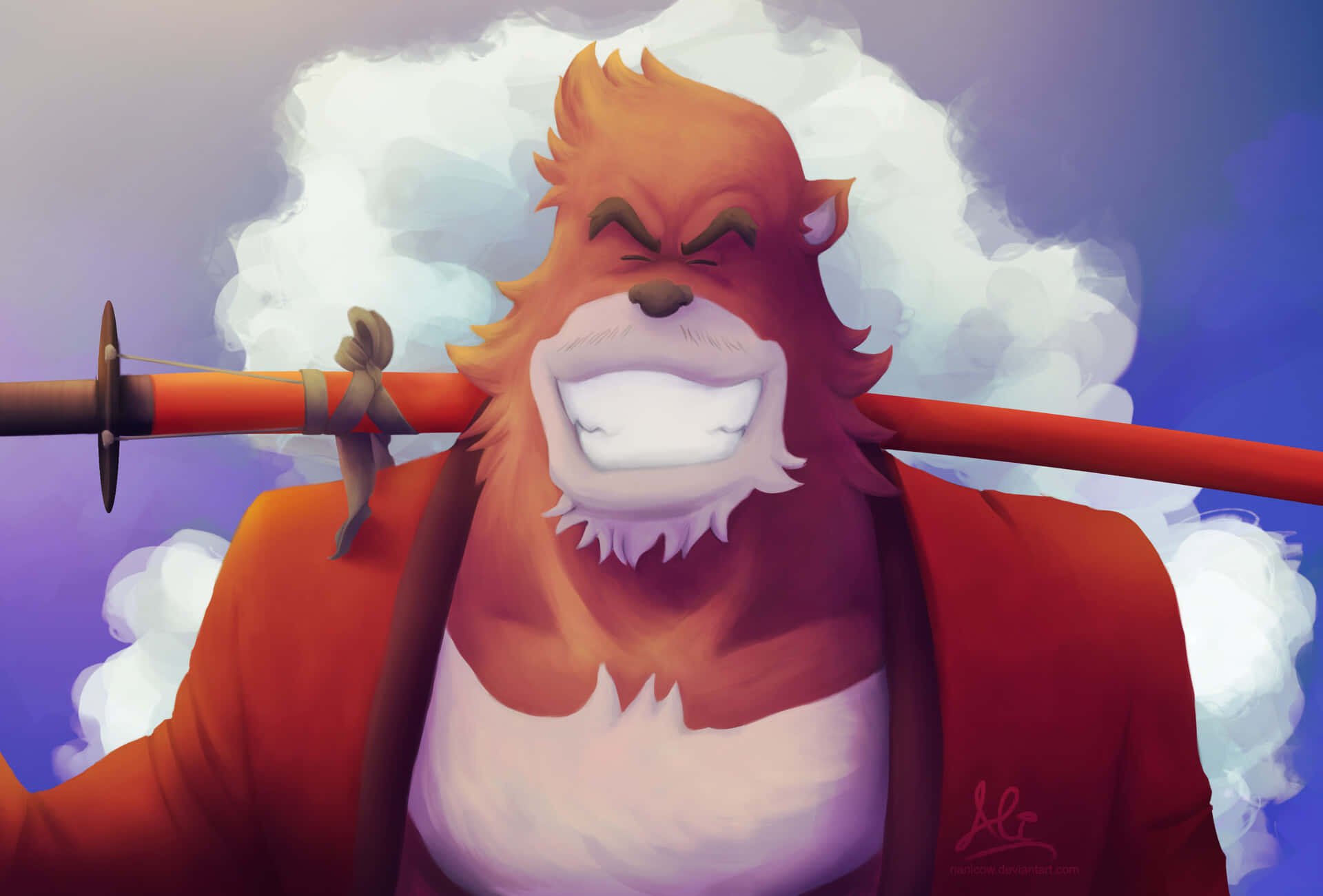 The Boy And The Beast, anthropomorphic fox warrior, red coat, Full HD Desktop Wallpaper