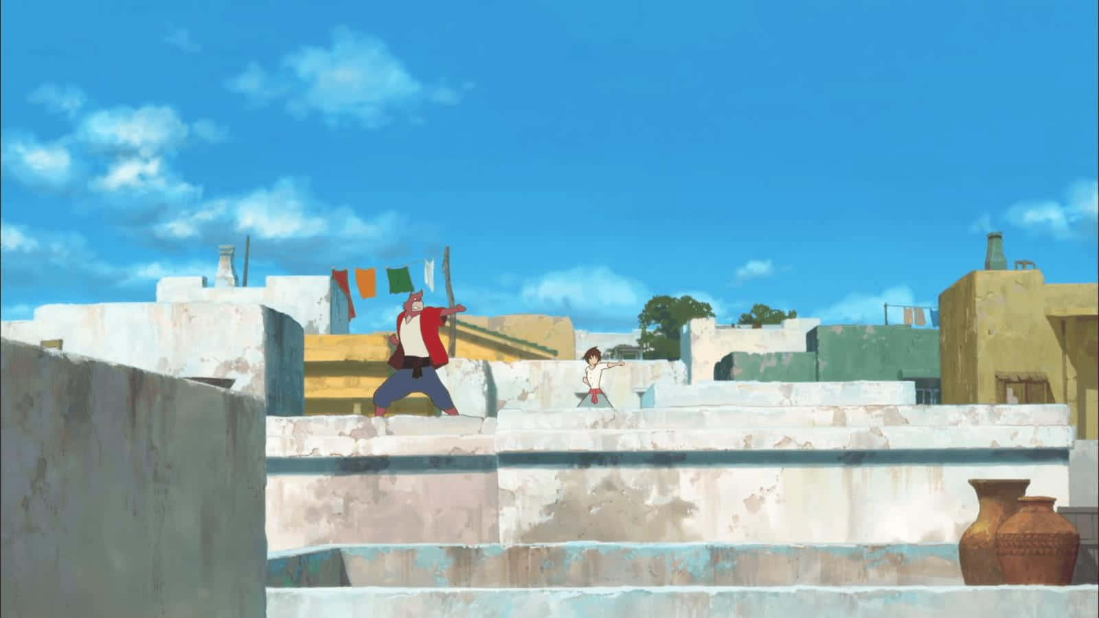 The Boy And The Beast, Middle Eastern village, sunlit stone rooftops, HD Desktop Wallpaper