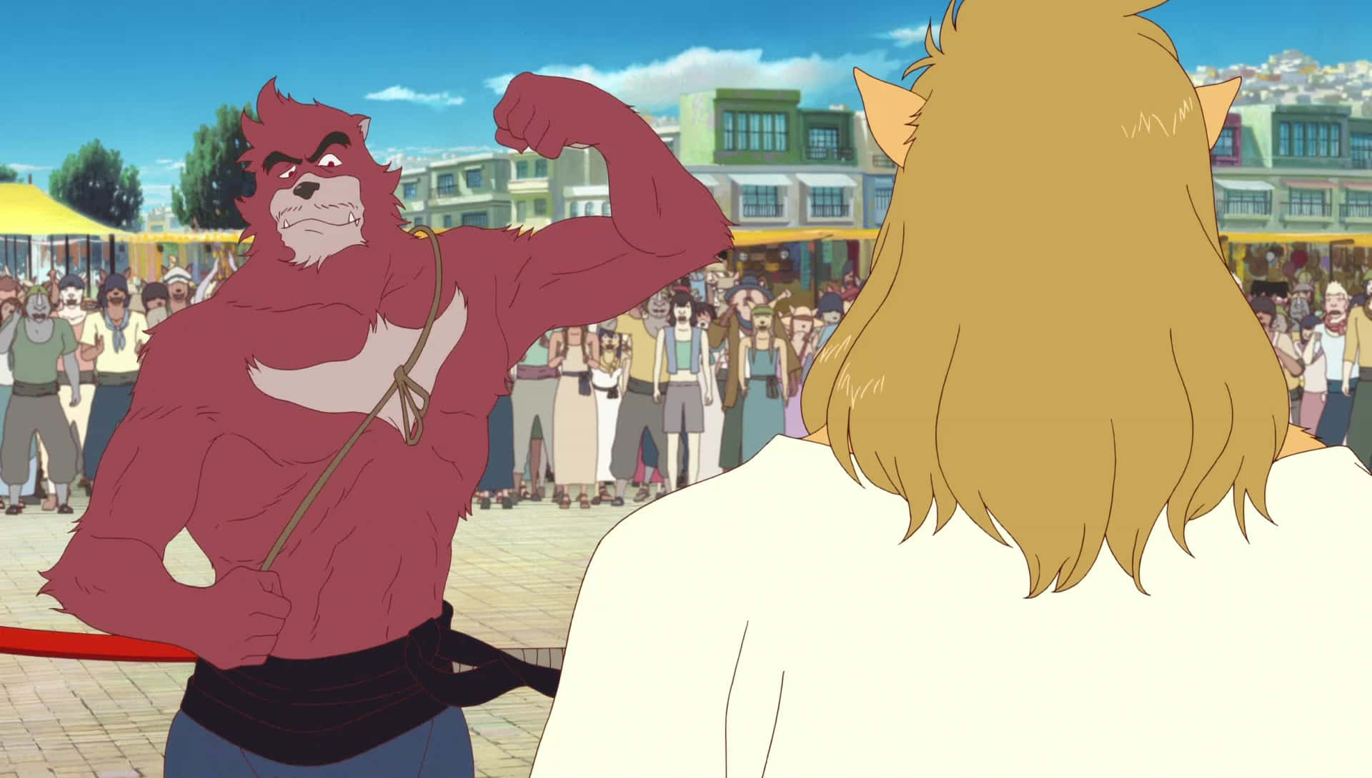 The Boy And The Beast, red anthropomorphic wolf, blonde-haired figure, Full HD Desktop Wallpaper