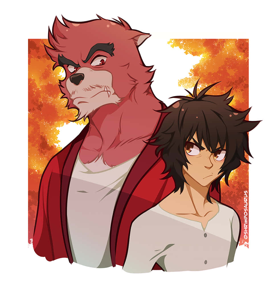 The Boy And The Beast, red-furred anthropomorphic wolf, human boy with dark hair, SD Phone Wallpaper