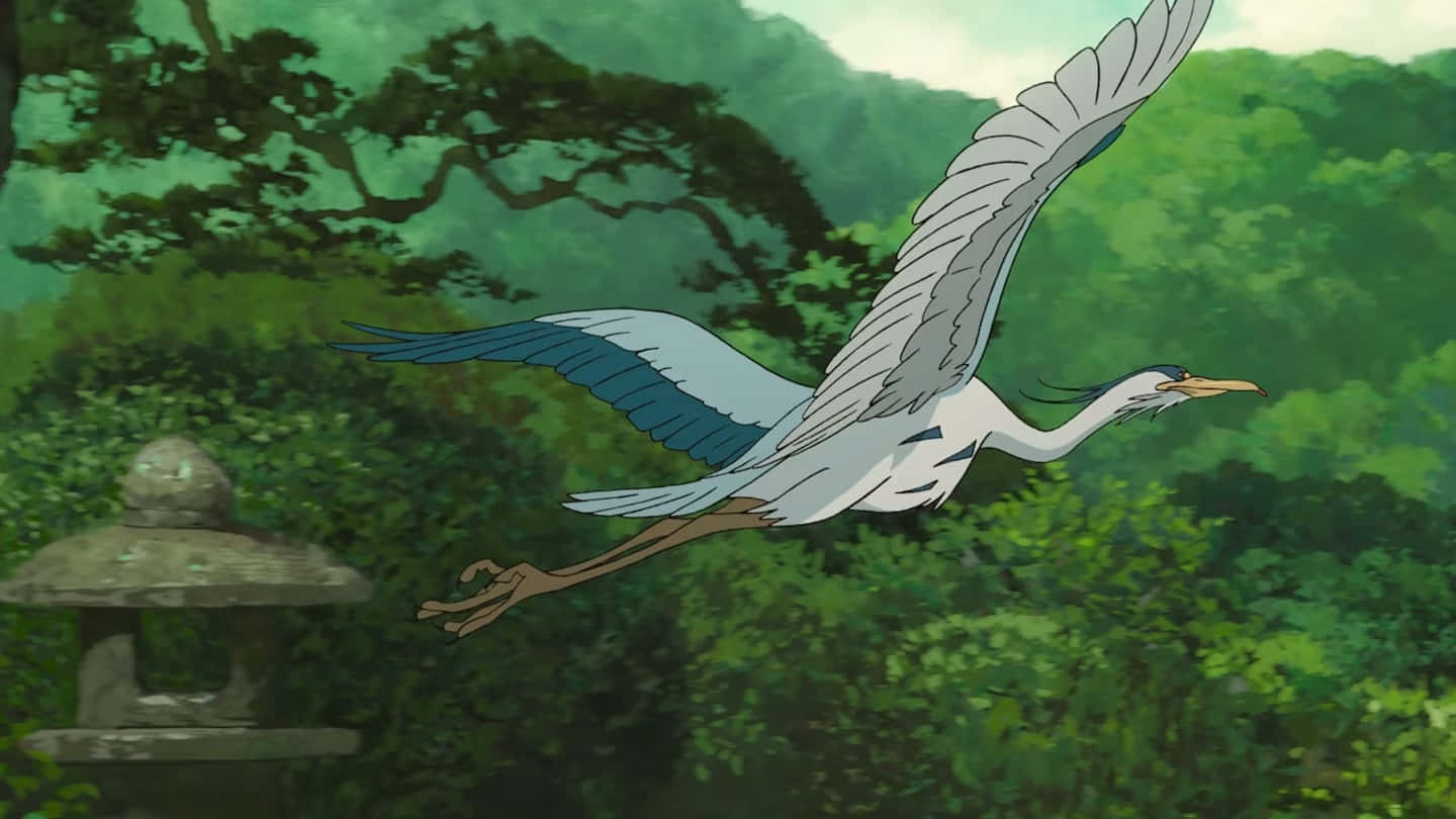 white heron, blue wingtips, stone lantern, HD Desktop Wallpaper