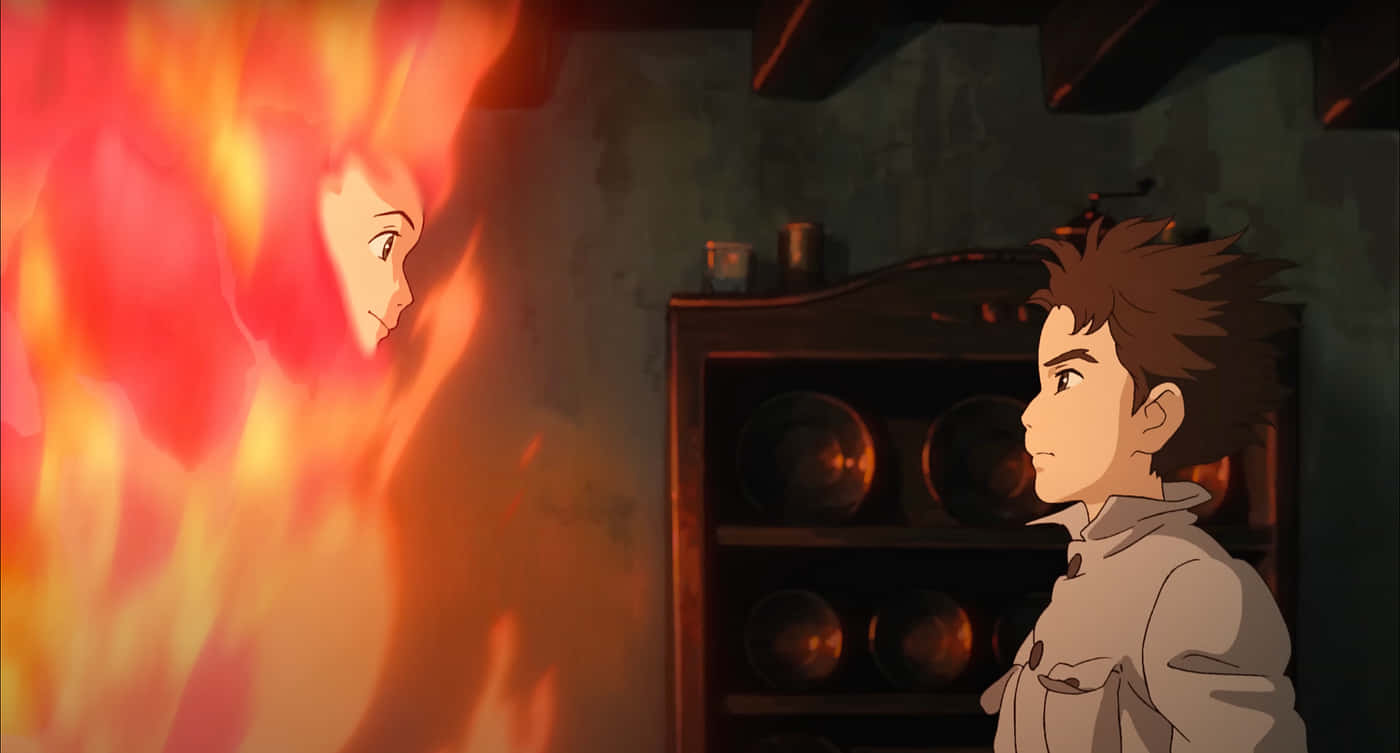 boy, mystical fire spirit, flames, HD Desktop Wallpaper