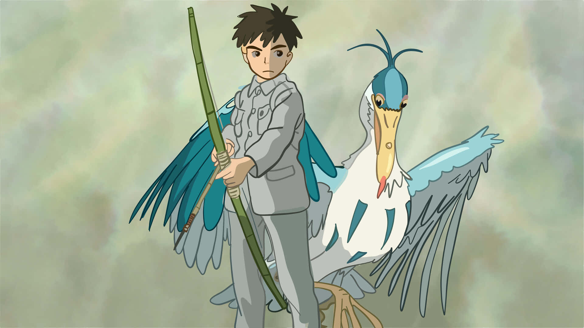 Boy And The Heron, gray uniform, bow, Full HD Desktop Wallpaper