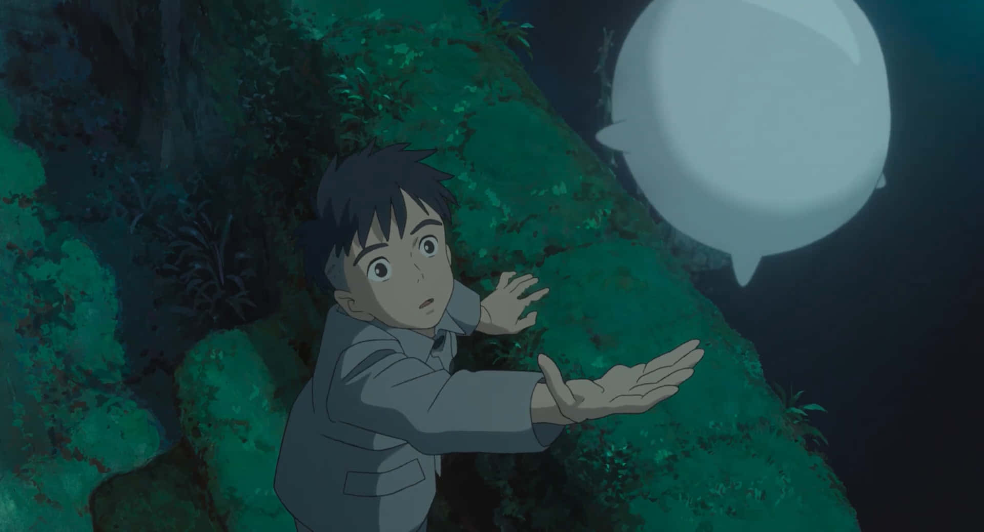 The Boy And The Heron, glowing white spirit, twilight, Full HD Desktop Wallpaper