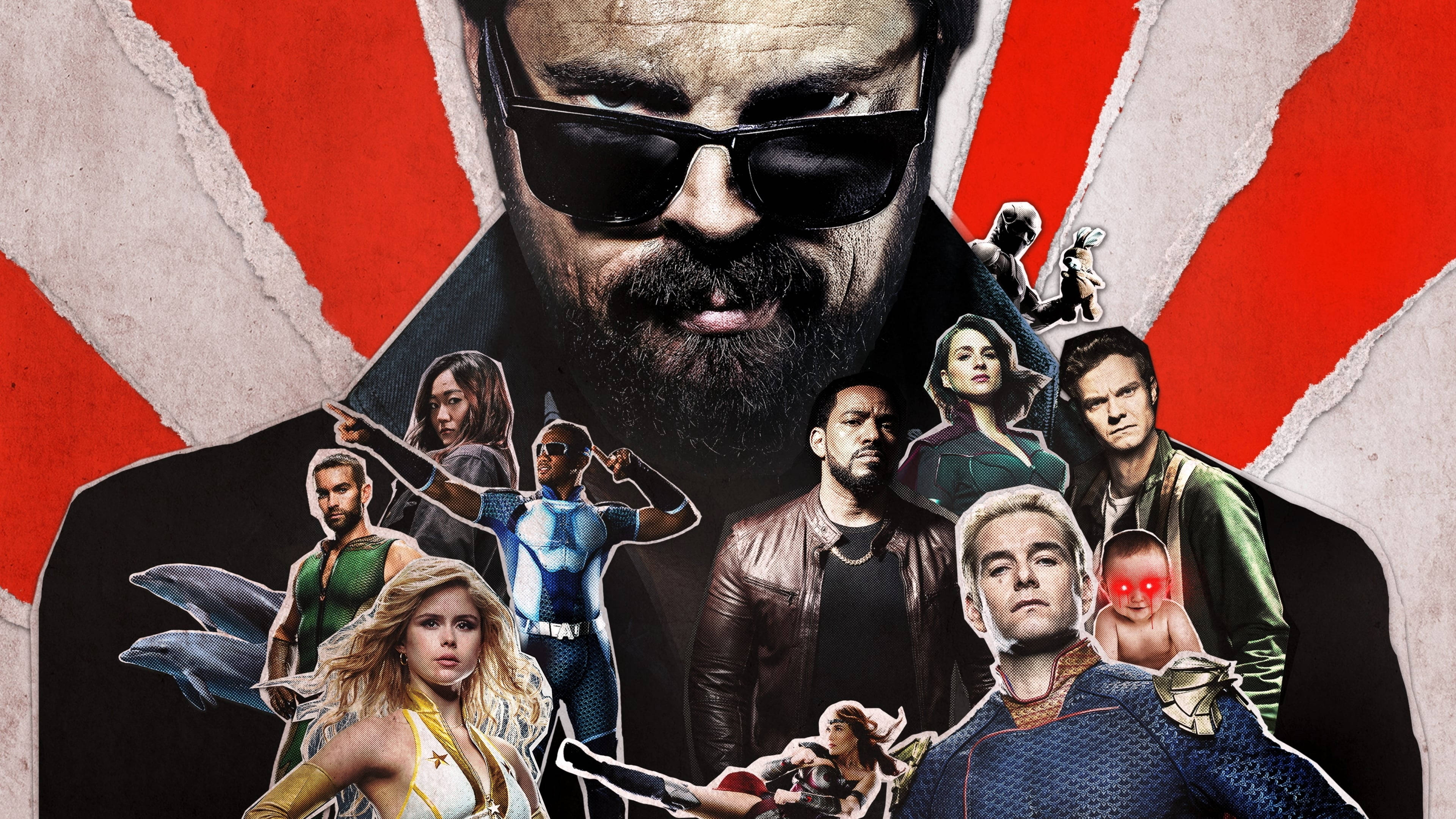 The Boys, character cutouts, bearded man in sunglasses, 4K Desktop Wallpaper