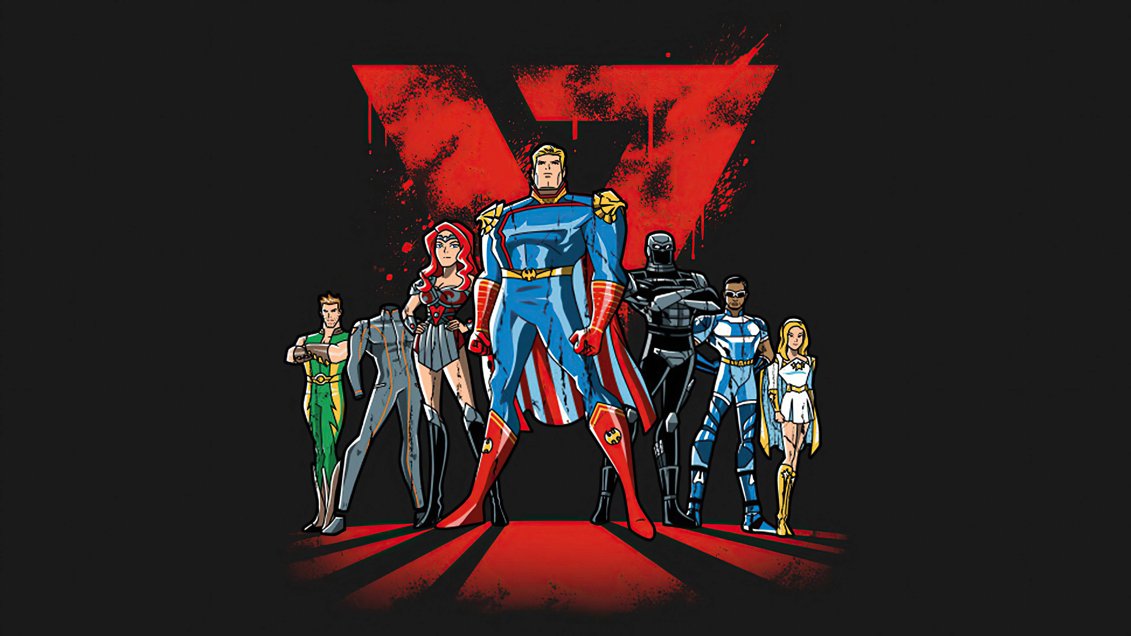 The Boys, comic book style, dripping red 'V' logo, 4K Desktop Wallpaper