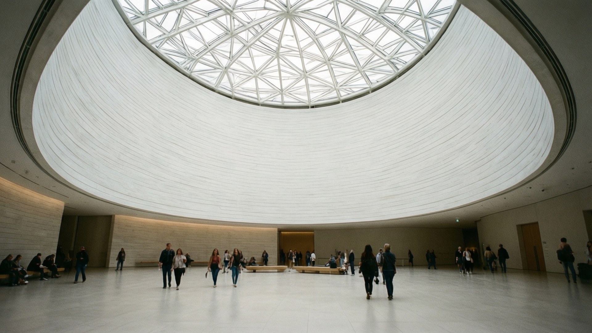 grand lobby interior, circular atrium, geometric skylight, Full HD Desktop Wallpaper