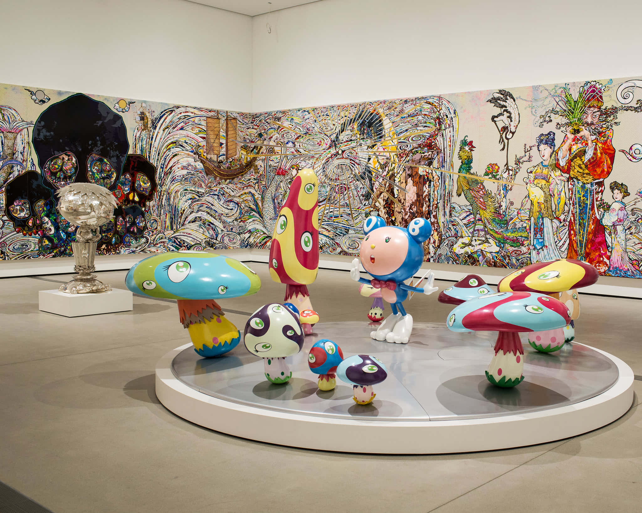 The Broad, mushroom sculptures, blue cartoon character, Full HD Desktop Wallpaper