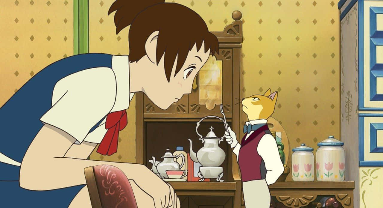 The Cat Returns, animated movie scene, young girl in a blue apron, HD Desktop Wallpaper