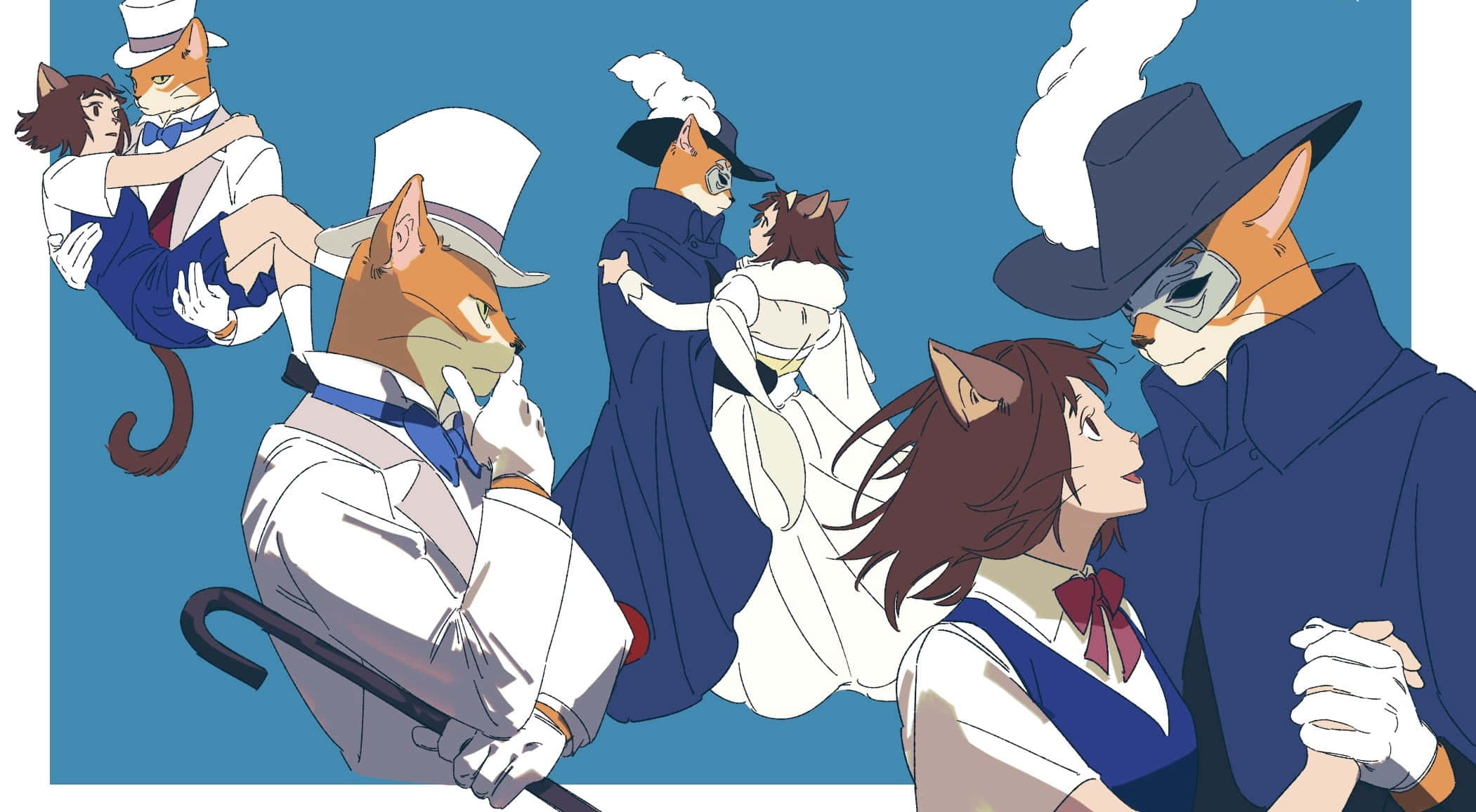 The cat returns, vintage attire, anthropomorphic cats, Full HD Desktop Wallpaper