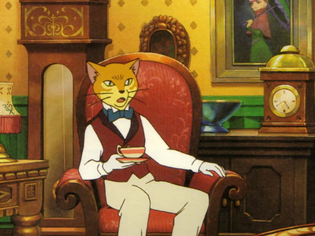The Cat Returns, anthropomorphic cat, red armchair, SD Desktop Wallpaper